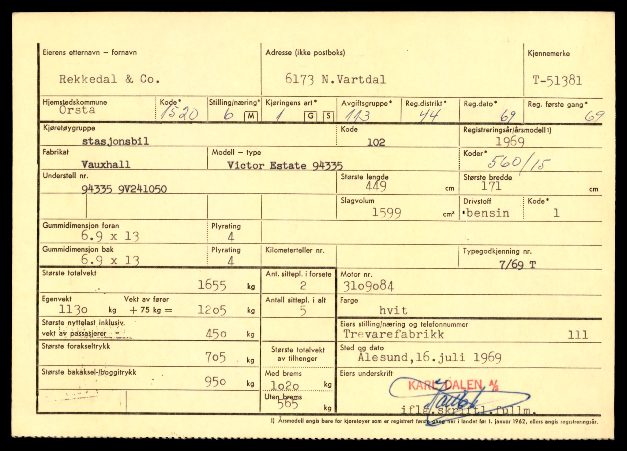 Møre og Romsdal vegkontor - Ålesund trafikkstasjon, AV/SAT-A-4099/F/Fe/L0093: Registreringskort for kjøretøy T 51366 - T 53239, 1927-1998, s. 5