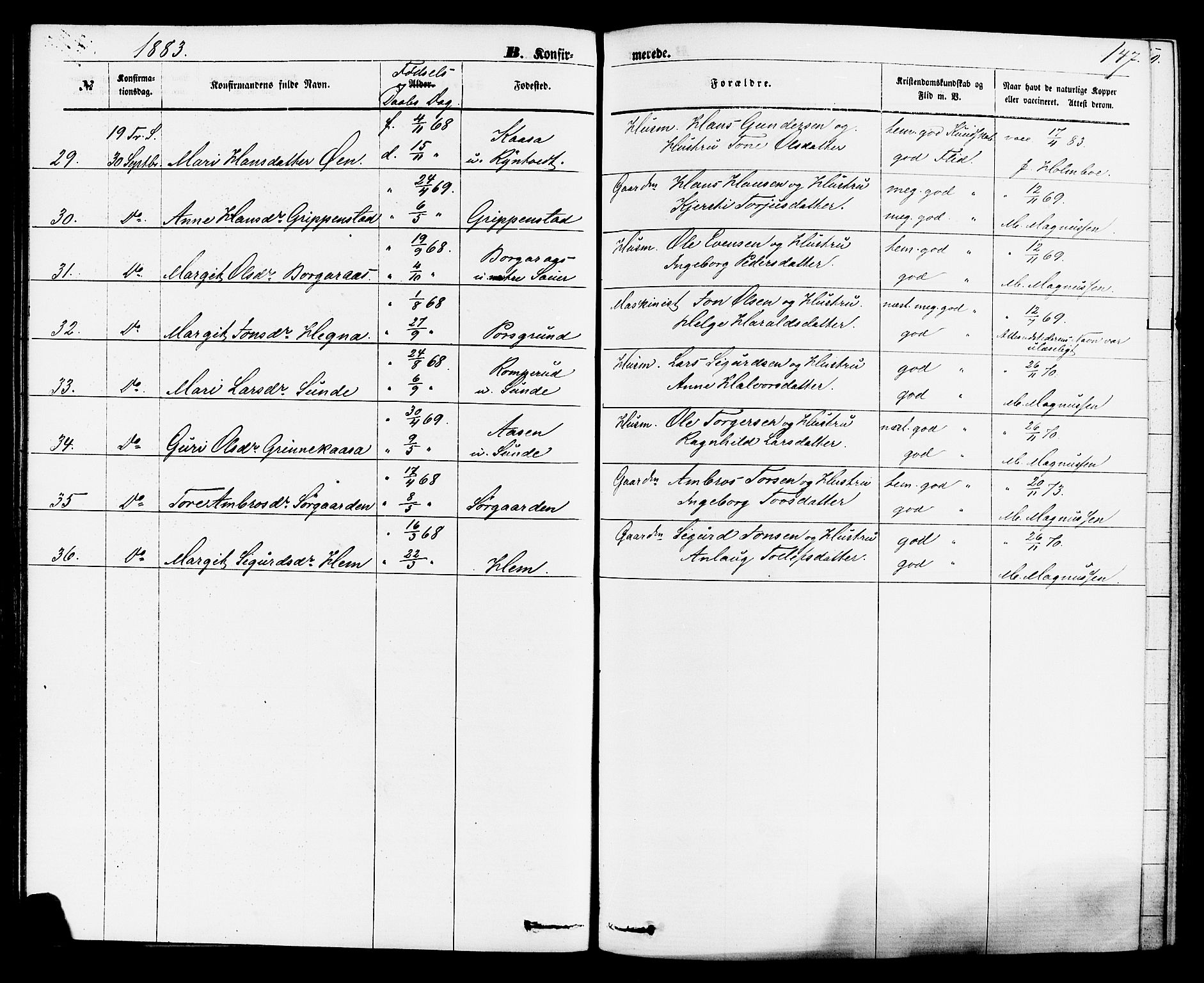 Sauherad kirkebøker, AV/SAKO-A-298/F/Fa/L0008: Ministerialbok nr. I 8, 1873-1886, s. 147
