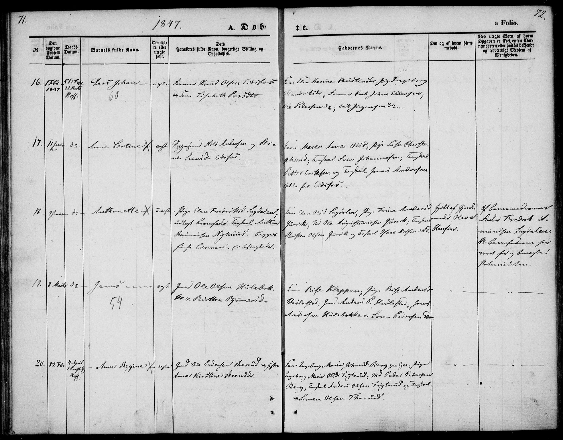 Hof kirkebøker, AV/SAKO-A-64/F/Fa/L0005: Ministerialbok nr. I 5, 1844-1851, s. 71-72