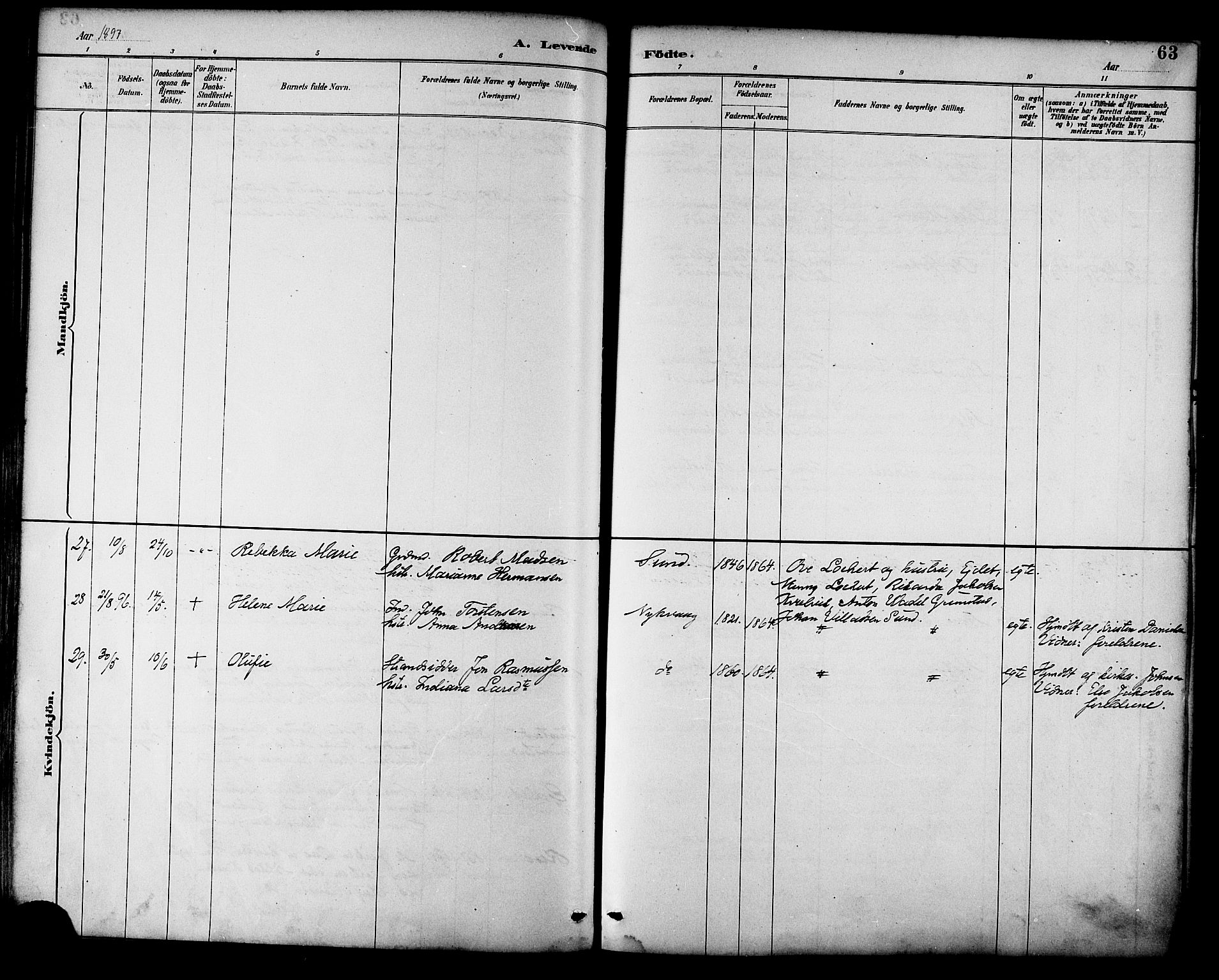 Ministerialprotokoller, klokkerbøker og fødselsregistre - Nordland, SAT/A-1459/892/L1320: Ministerialbok nr. 892A01, 1886-1901, s. 63