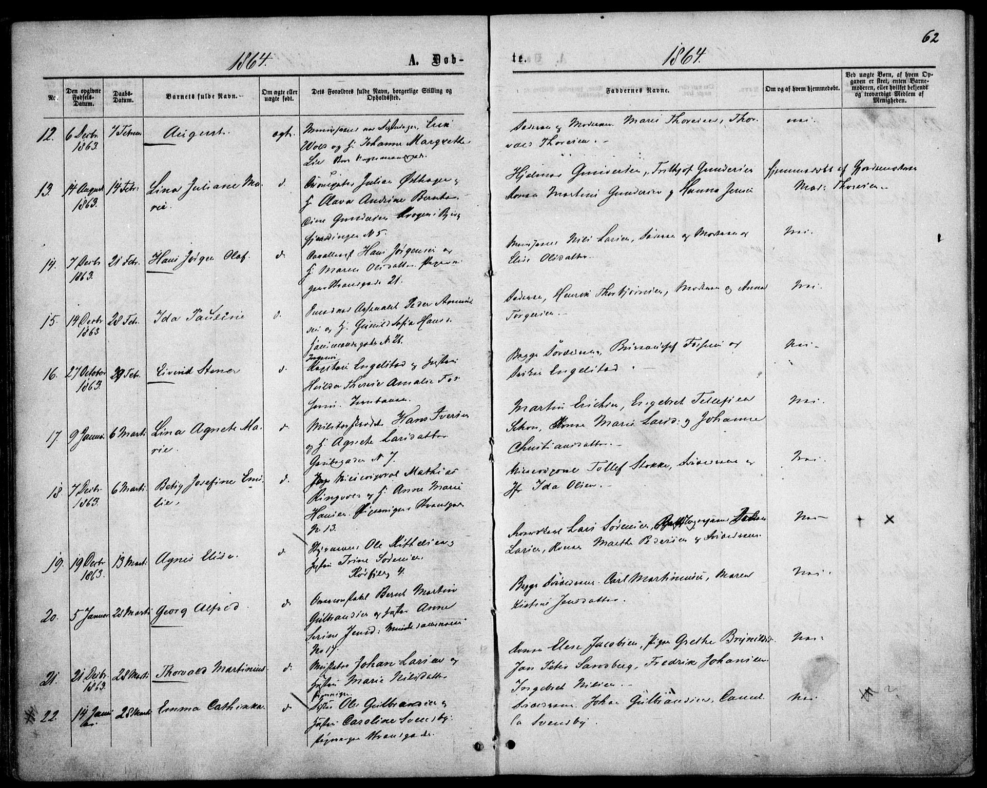 Garnisonsmenigheten Kirkebøker, AV/SAO-A-10846/F/Fa/L0010: Ministerialbok nr. 10, 1859-1869, s. 62