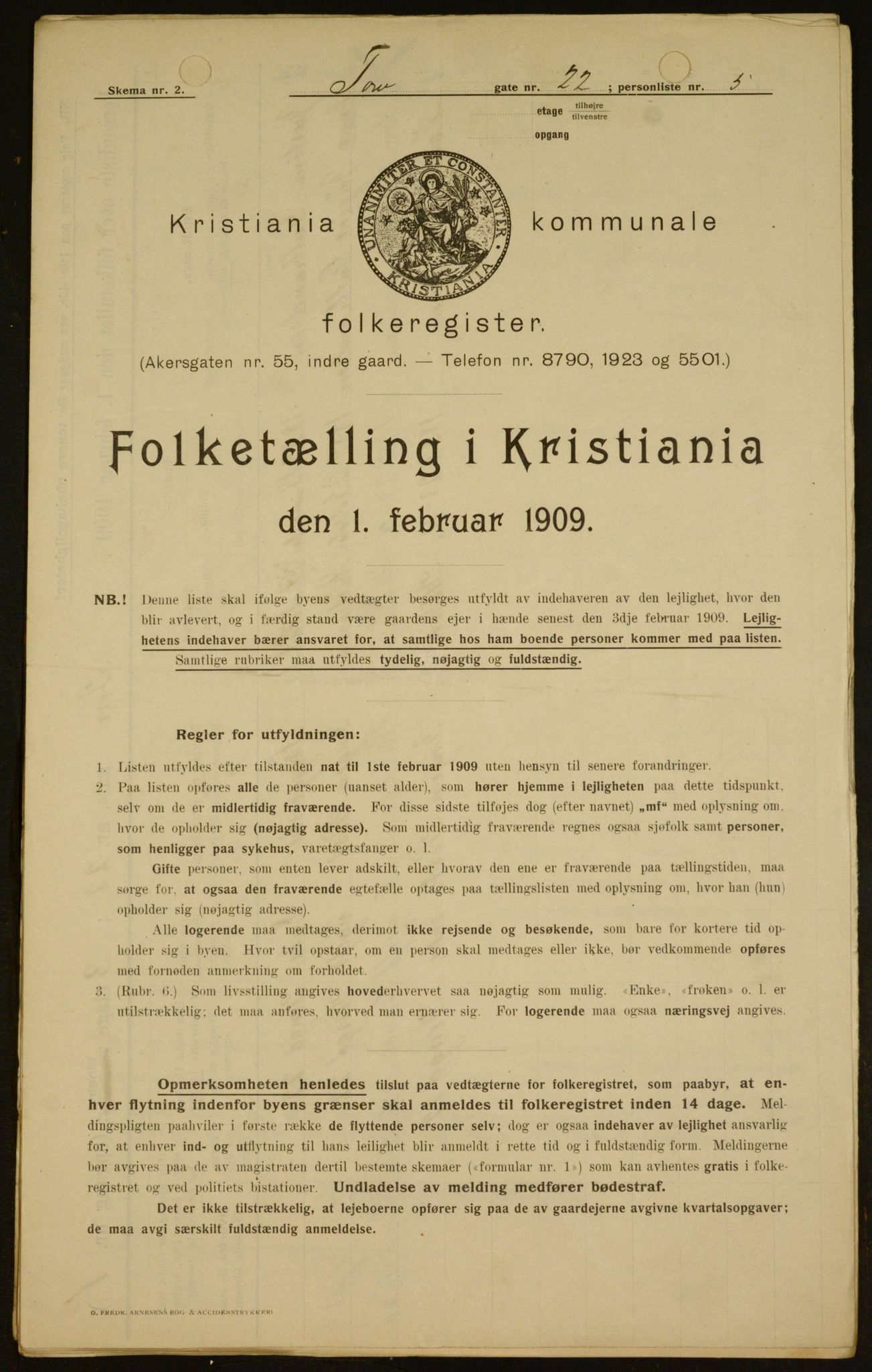 OBA, Kommunal folketelling 1.2.1909 for Kristiania kjøpstad, 1909, s. 103503