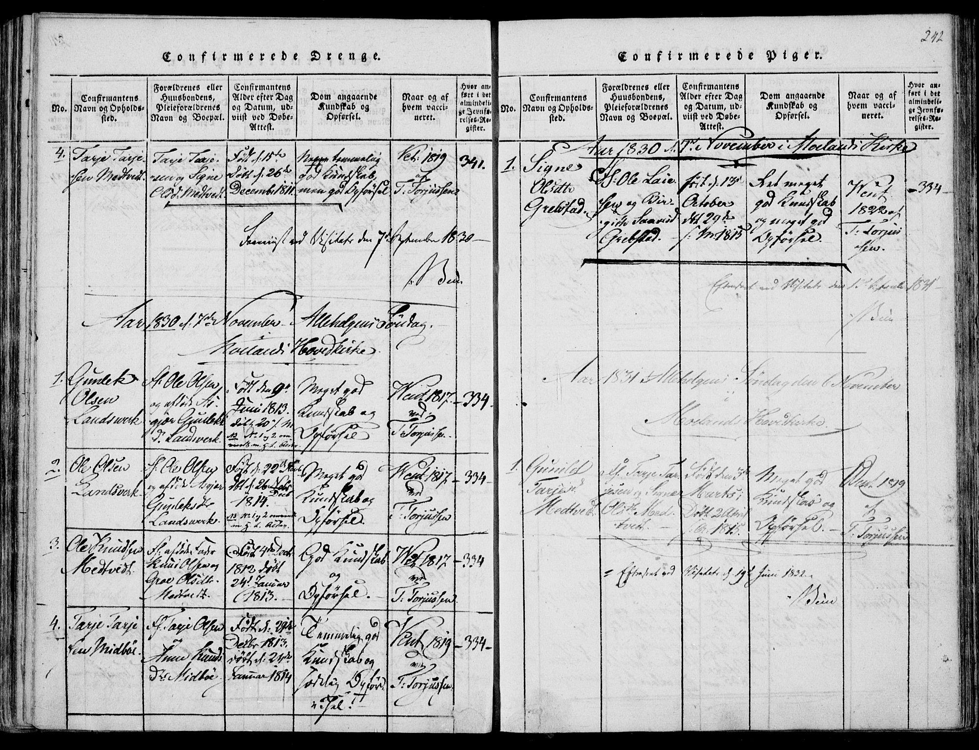 Fyresdal kirkebøker, AV/SAKO-A-263/F/Fa/L0004: Ministerialbok nr. I 4, 1815-1854, s. 242