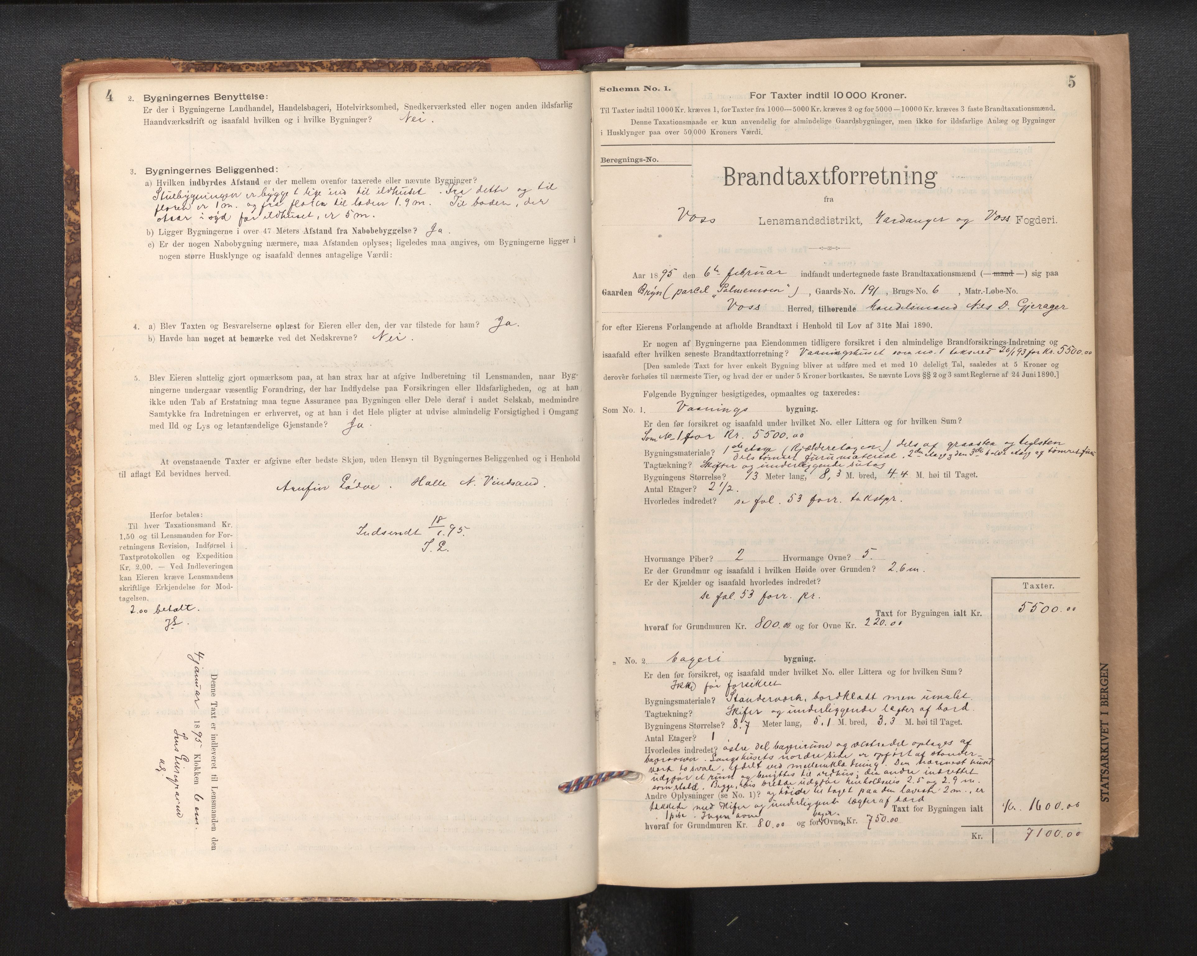 Lensmannen i Voss, SAB/A-35801/0012/L0008: Branntakstprotokoll, skjematakst, 1895-1945, s. 4-5