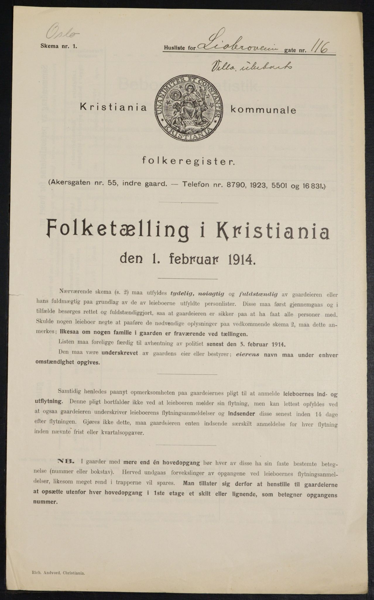 OBA, Kommunal folketelling 1.2.1914 for Kristiania, 1914, s. 58145