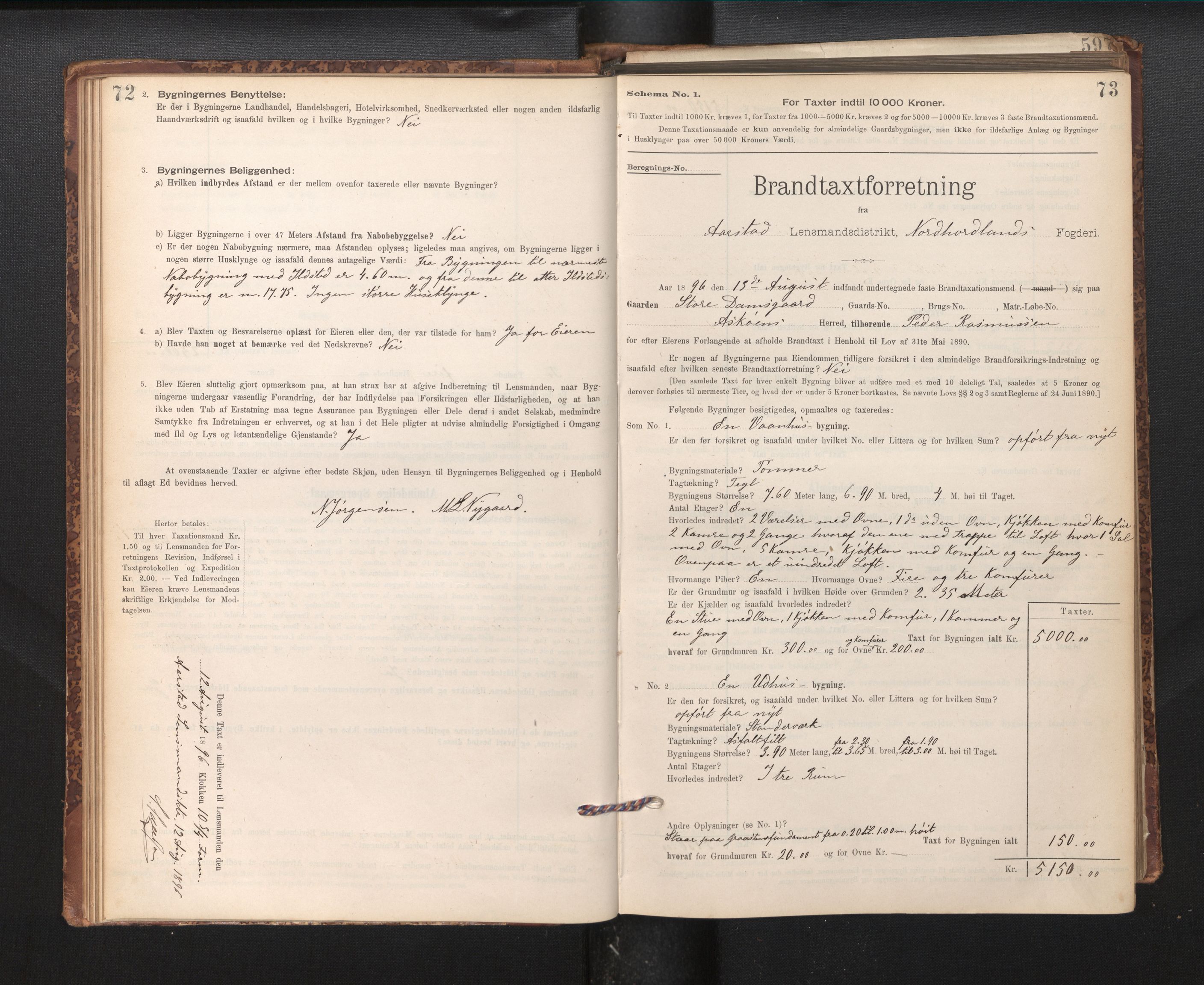 Lensmannen i Årstad, AV/SAB-A-36201/0012/L0011: Branntakstprotokoll,skjematakst, 1895-1901, s. 72-73