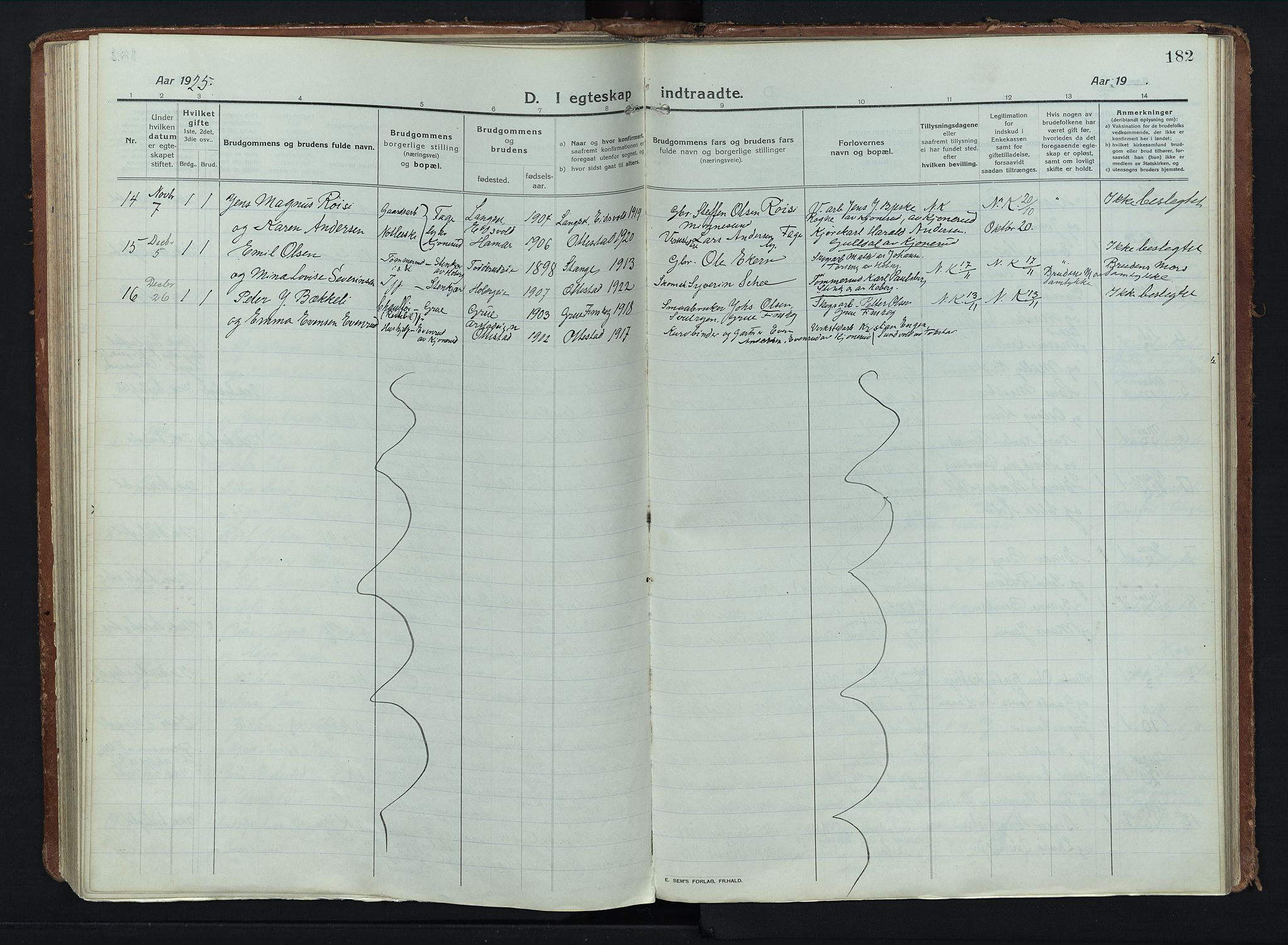 Stange prestekontor, AV/SAH-PREST-002/K/L0028: Ministerialbok nr. 28, 1913-1932, s. 182