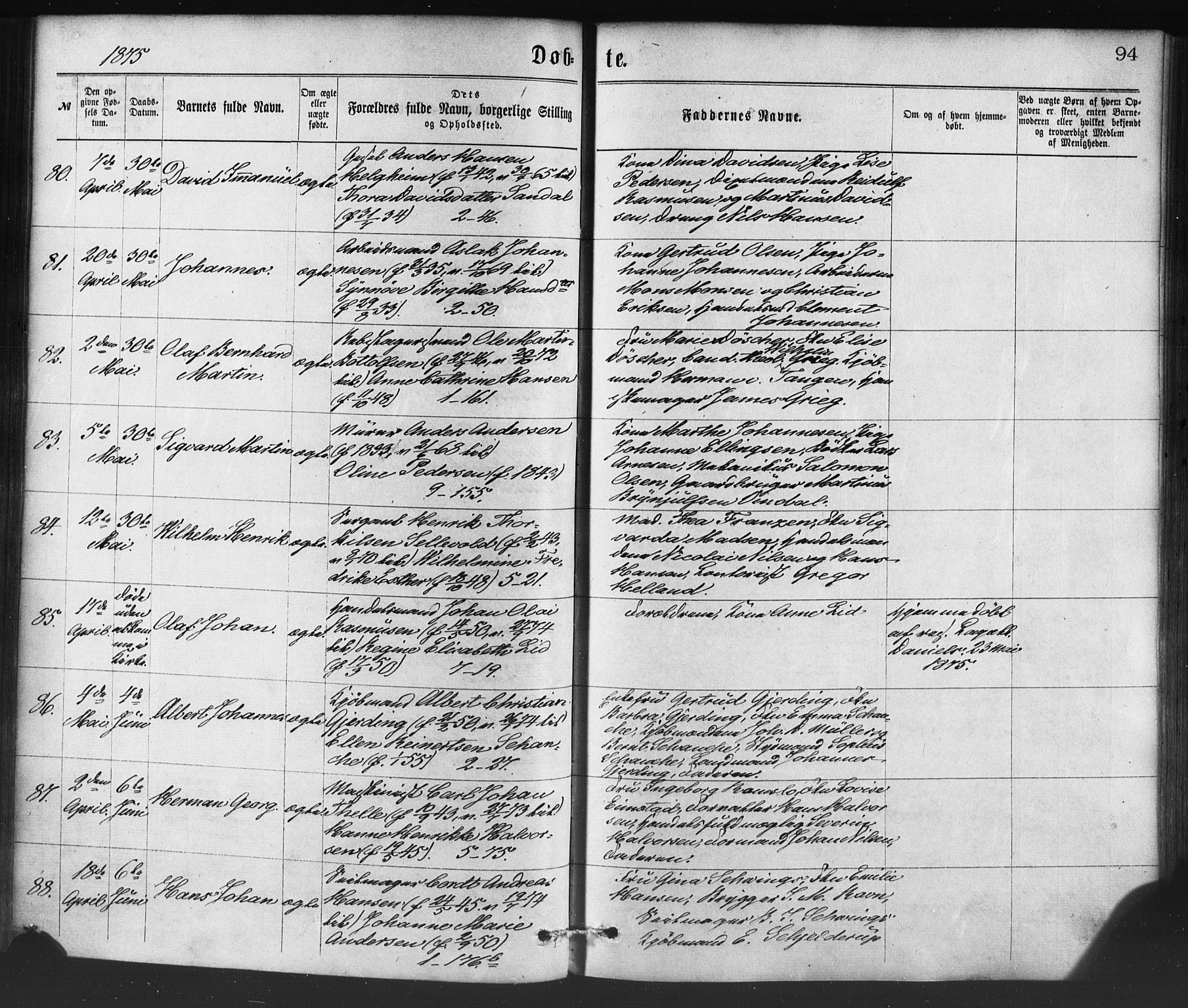 Nykirken Sokneprestembete, AV/SAB-A-77101/H/Haa/L0016: Ministerialbok nr. B 3, 1870-1884, s. 94