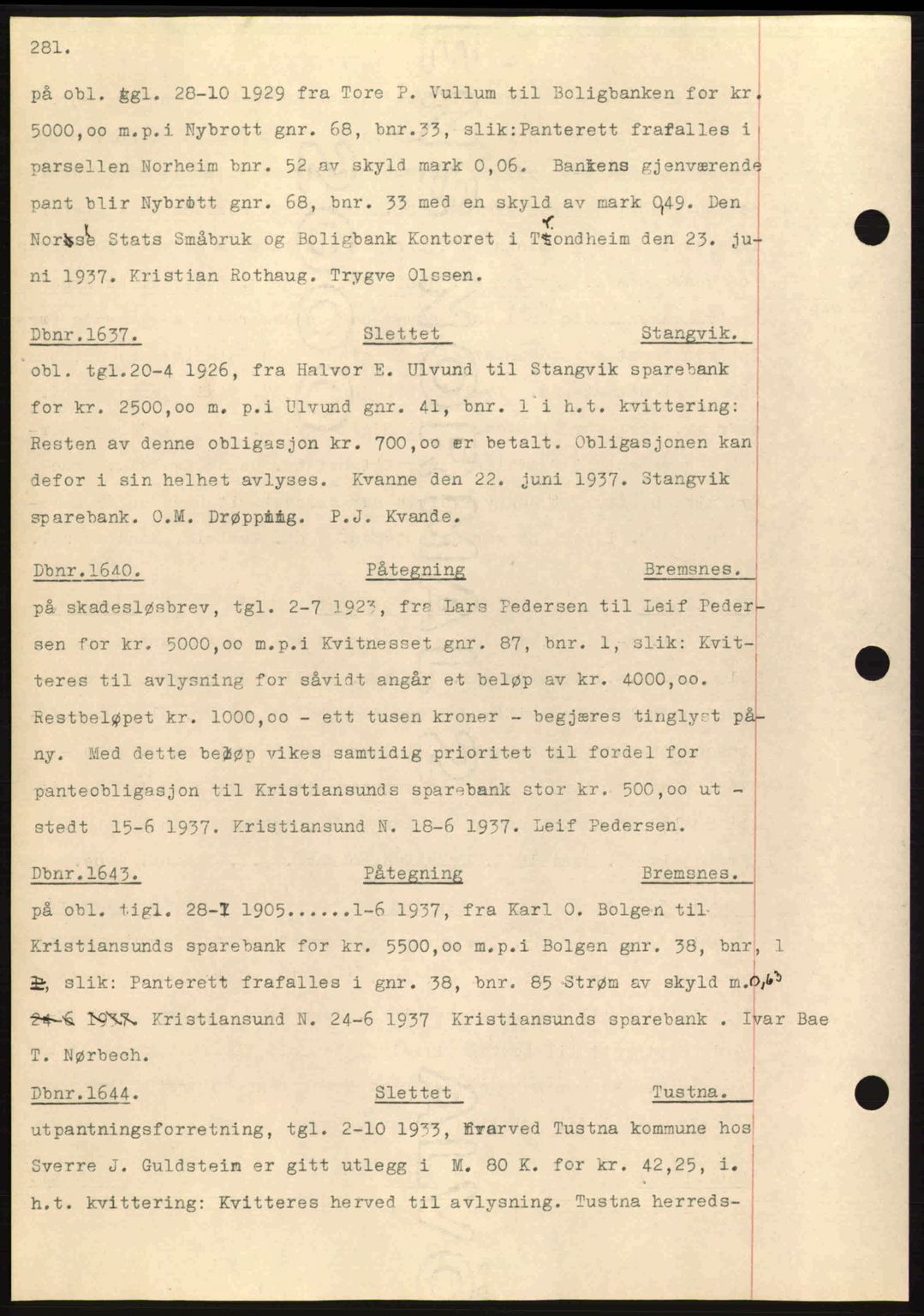 Nordmøre sorenskriveri, SAT/A-4132/1/2/2Ca: Pantebok nr. C80, 1936-1939, Dagboknr: 1637/1937