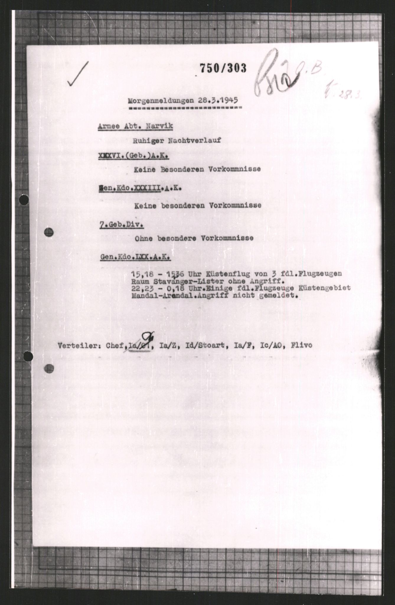 Forsvarets Overkommando. 2 kontor. Arkiv 11.4. Spredte tyske arkivsaker, AV/RA-RAFA-7031/D/Dar/Dara/L0008: Krigsdagbøker for 20. Gebirgs-Armee-Oberkommando (AOK 20), 1945, s. 734