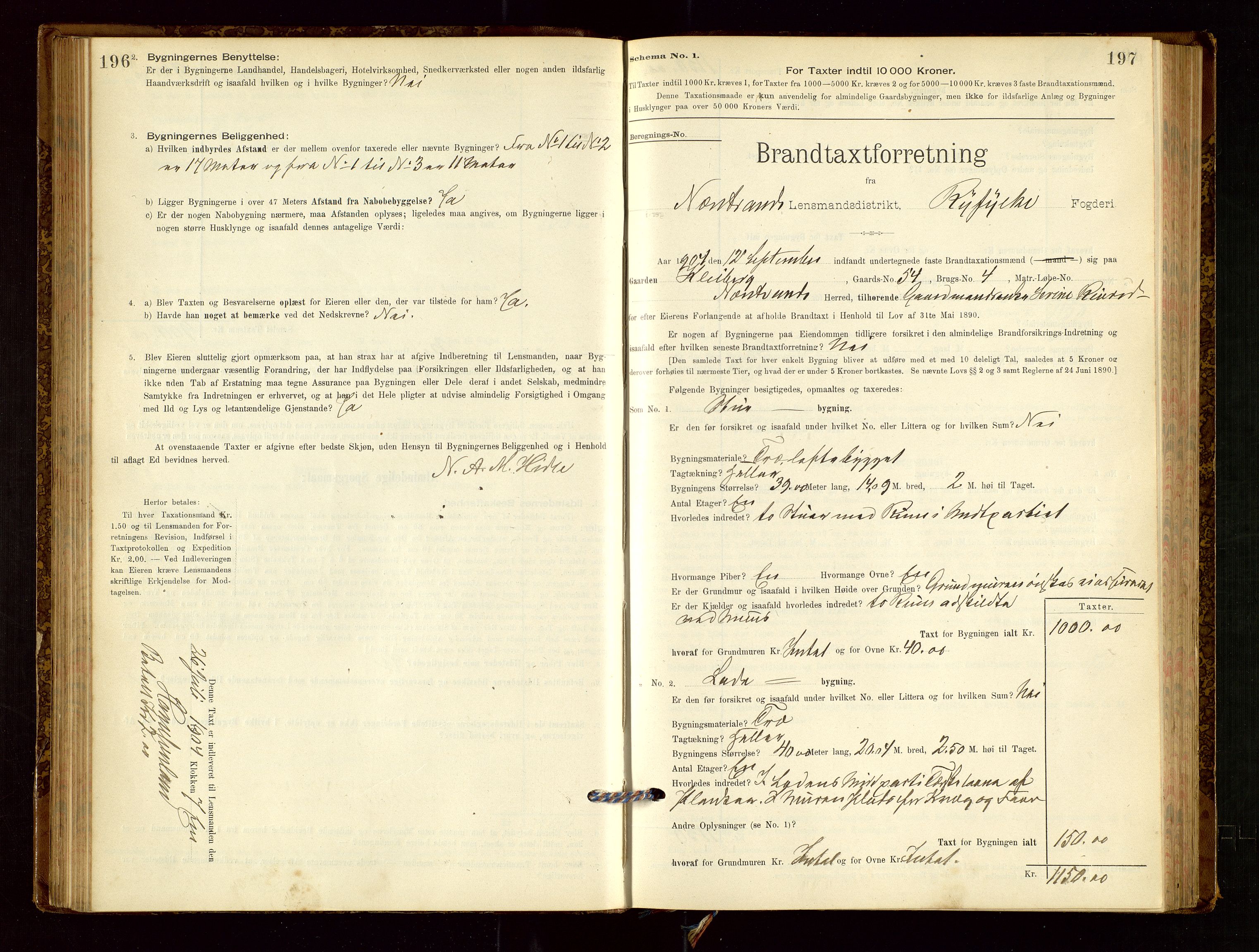 Nedstrand lensmannskontor, SAST/A-100236/Gob/L0001: "Brandtaxationsprotokol for Nerstrand Lensmandsdistrikt Ryfylke fogderi", 1895-1915, s. 196-197