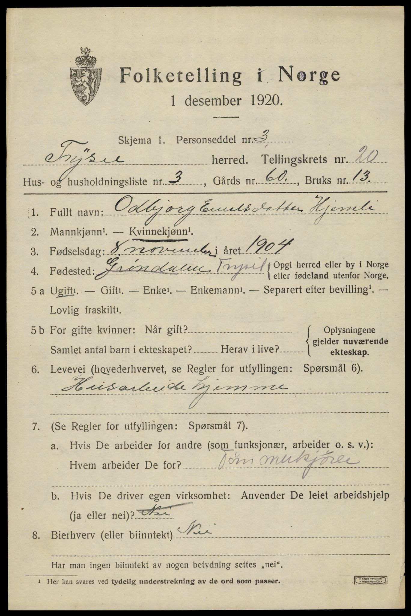 SAH, Folketelling 1920 for 0428 Trysil herred, 1920, s. 13029