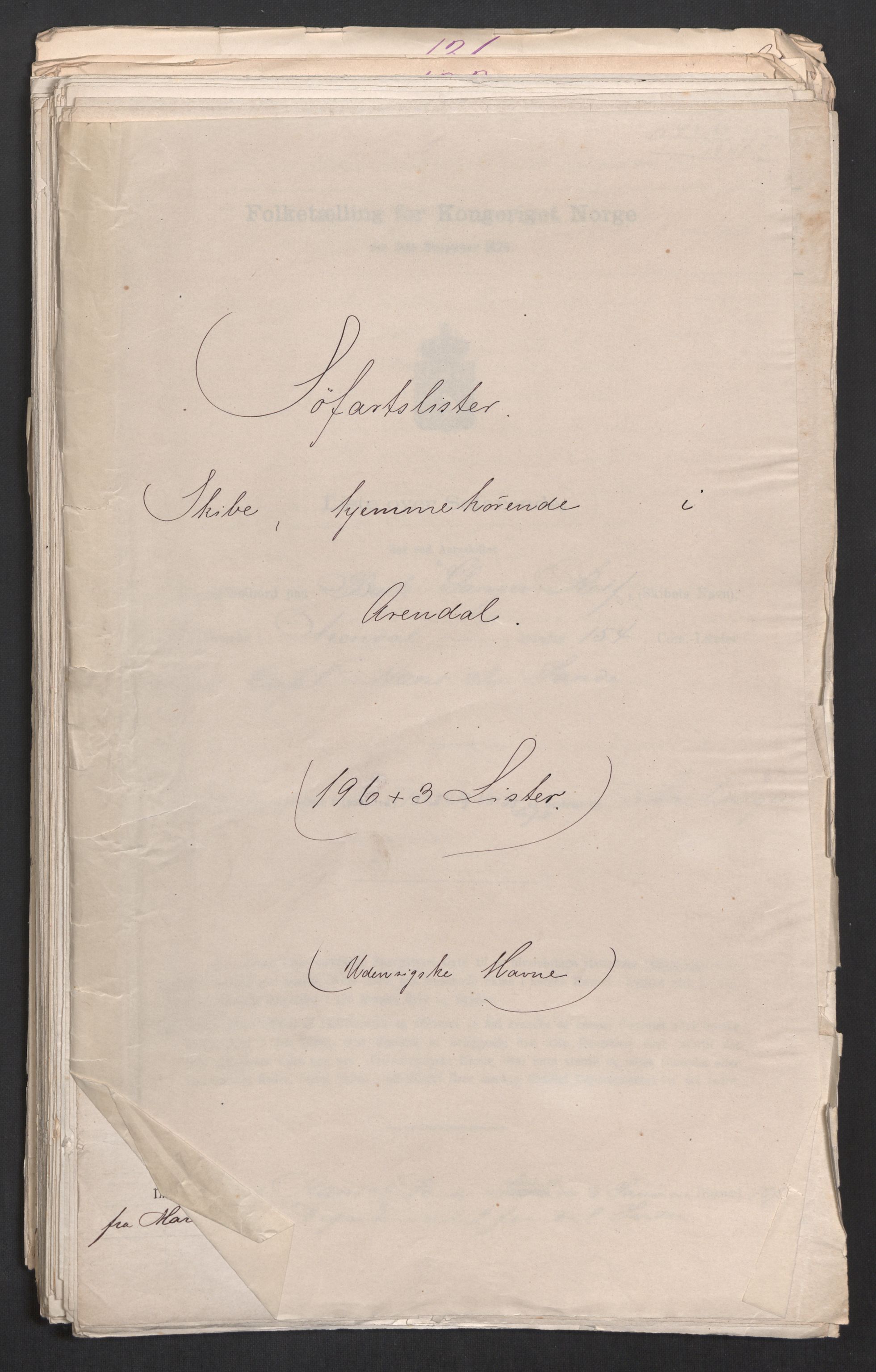 RA, Folketelling 1875, skipslister: Skip i utenrikske havner, hjemmehørende i byer og ladesteder, Fredrikshald - Arendal, 1875, s. 1092