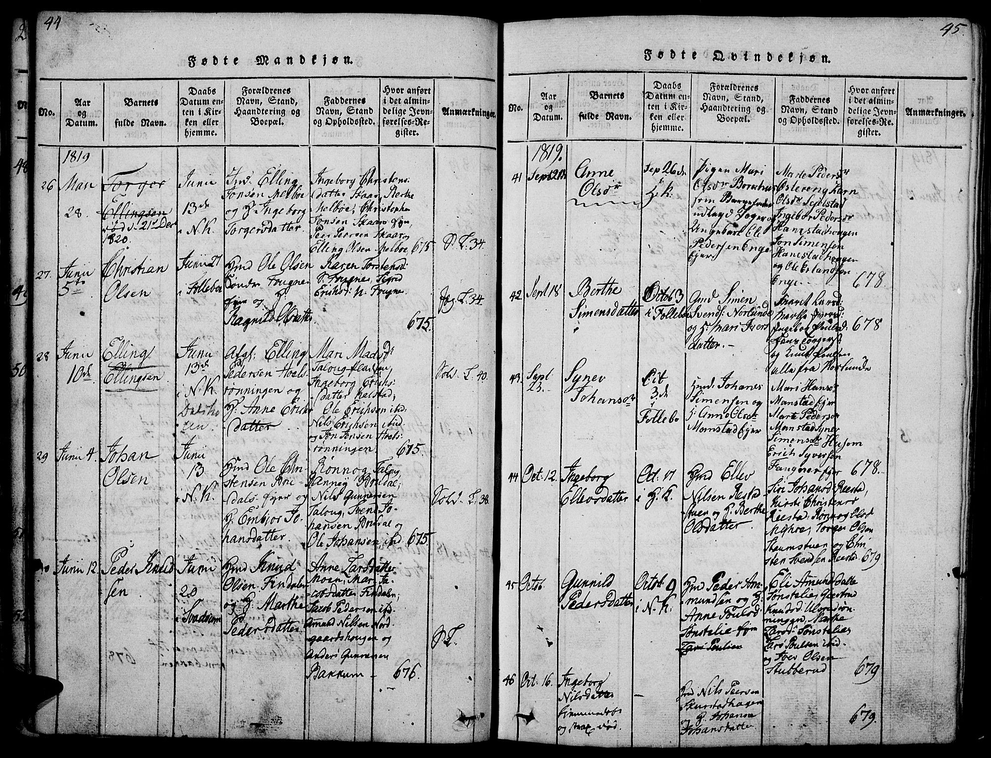 Gausdal prestekontor, AV/SAH-PREST-090/H/Ha/Haa/L0005: Ministerialbok nr. 5, 1817-1829, s. 44-45