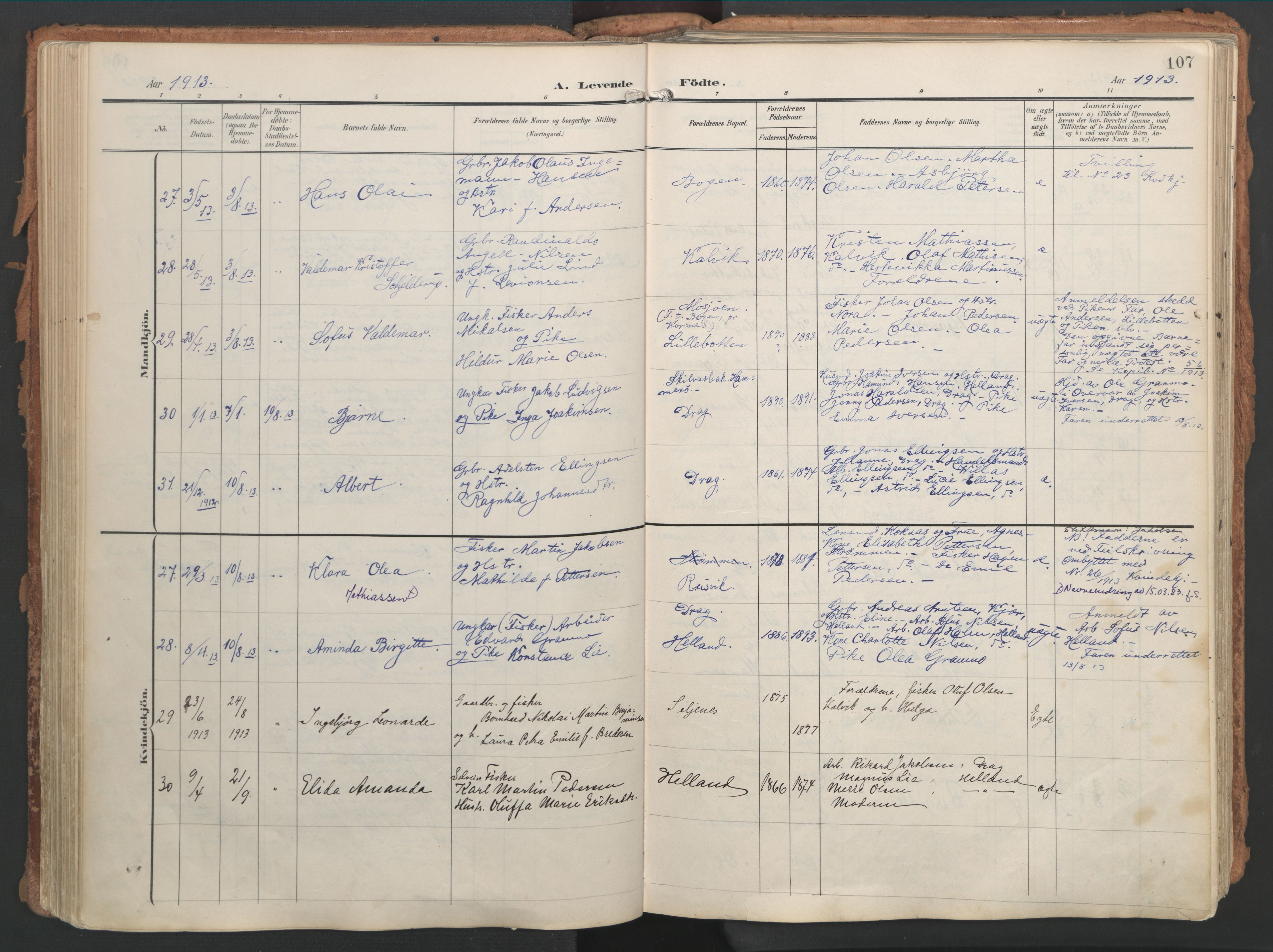 Ministerialprotokoller, klokkerbøker og fødselsregistre - Nordland, AV/SAT-A-1459/861/L0871: Ministerialbok nr. 861A06, 1903-1916, s. 107