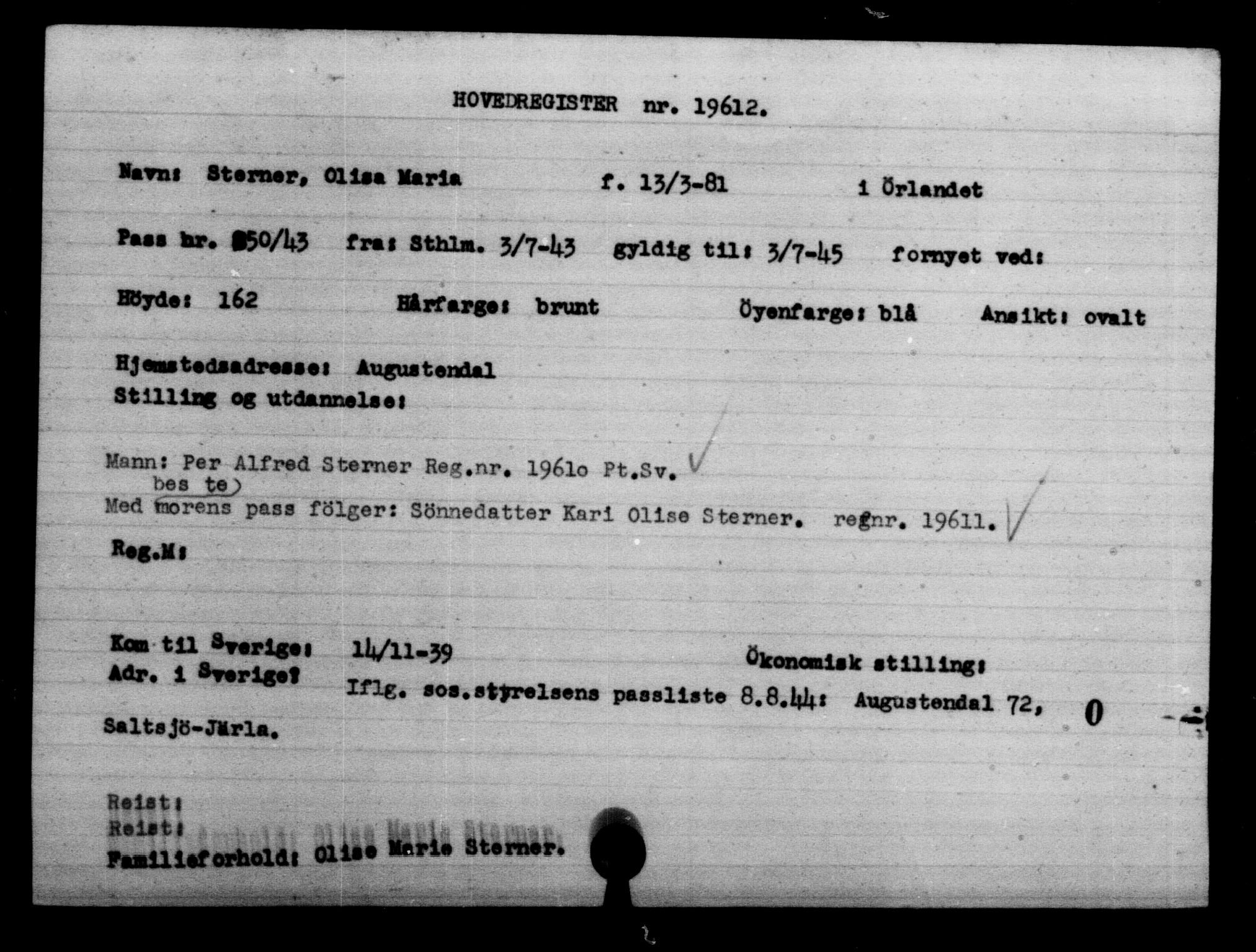 Utenriksstasjonene, Legasjonen i Stockholm, Flyktningkontoret, AV/RA-S-6753/V/Va/L0009: Kjesäterkartoteket, flyktninger med registreringsnr. 18502-22048, 1940-1945, s. 1266
