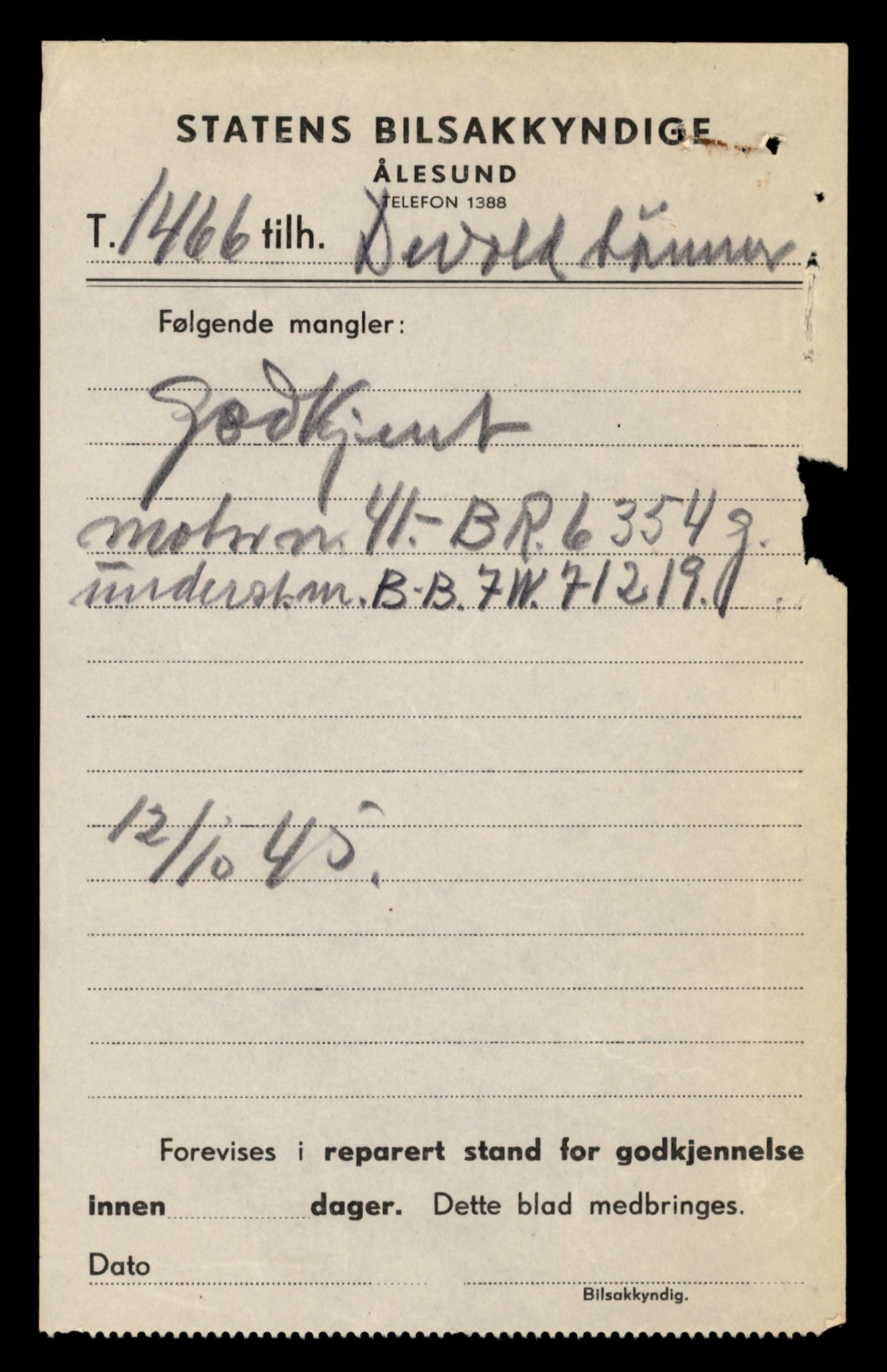 Møre og Romsdal vegkontor - Ålesund trafikkstasjon, AV/SAT-A-4099/F/Fe/L0035: Registreringskort for kjøretøy T 12653 - T 12829, 1927-1998, s. 1112