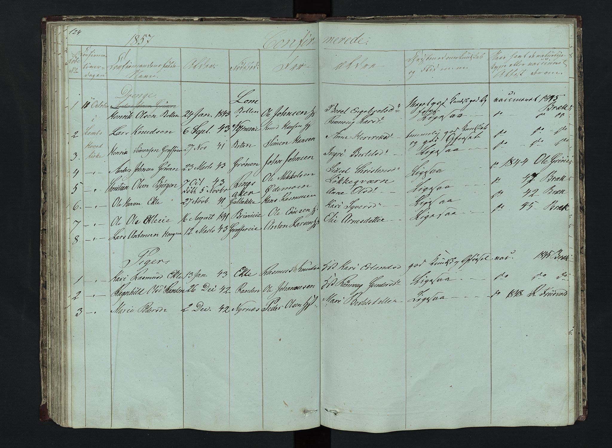 Lom prestekontor, AV/SAH-PREST-070/L/L0014: Klokkerbok nr. 14, 1845-1876, s. 124-125