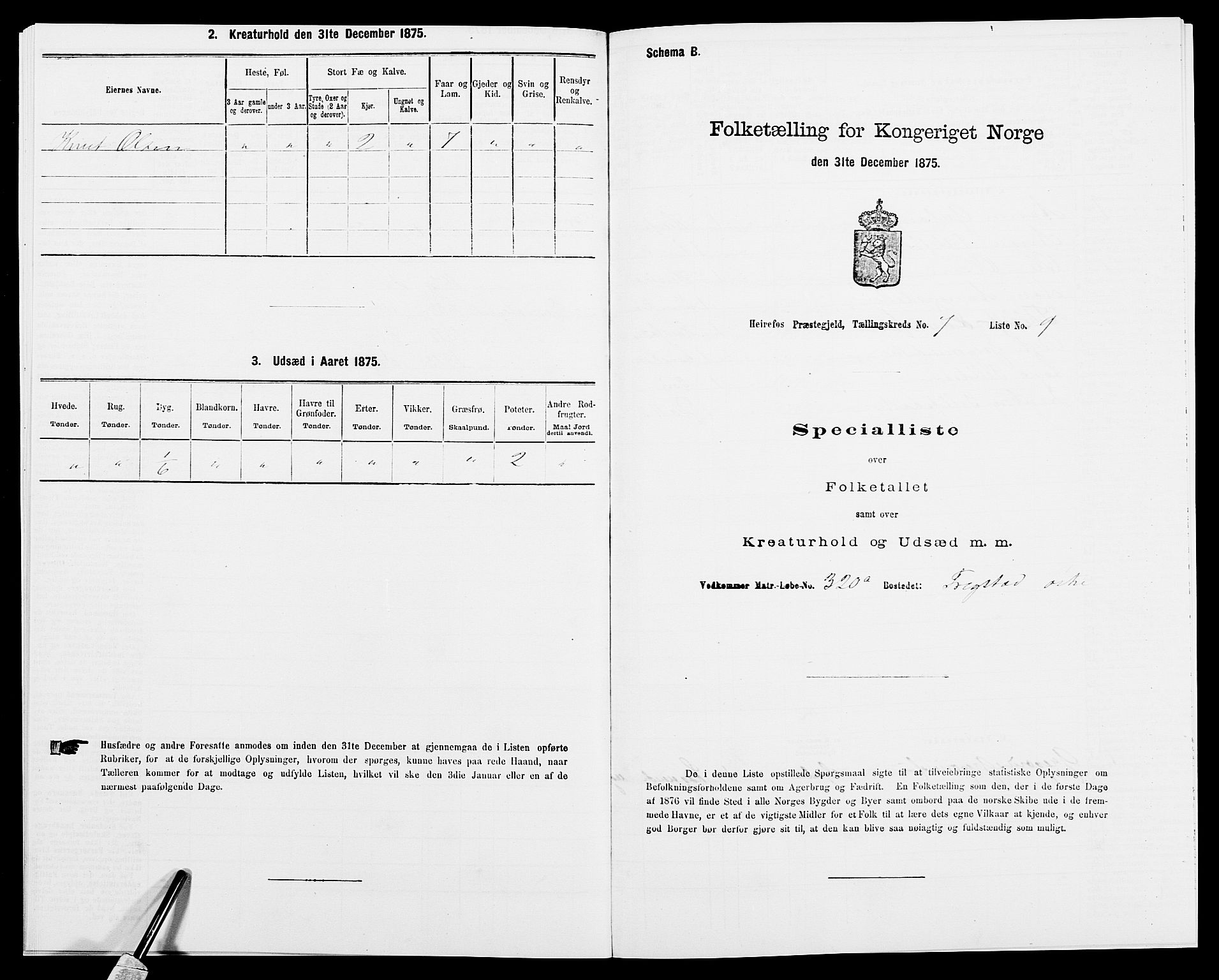 SAK, Folketelling 1875 for 0933P Herefoss prestegjeld, 1875, s. 579