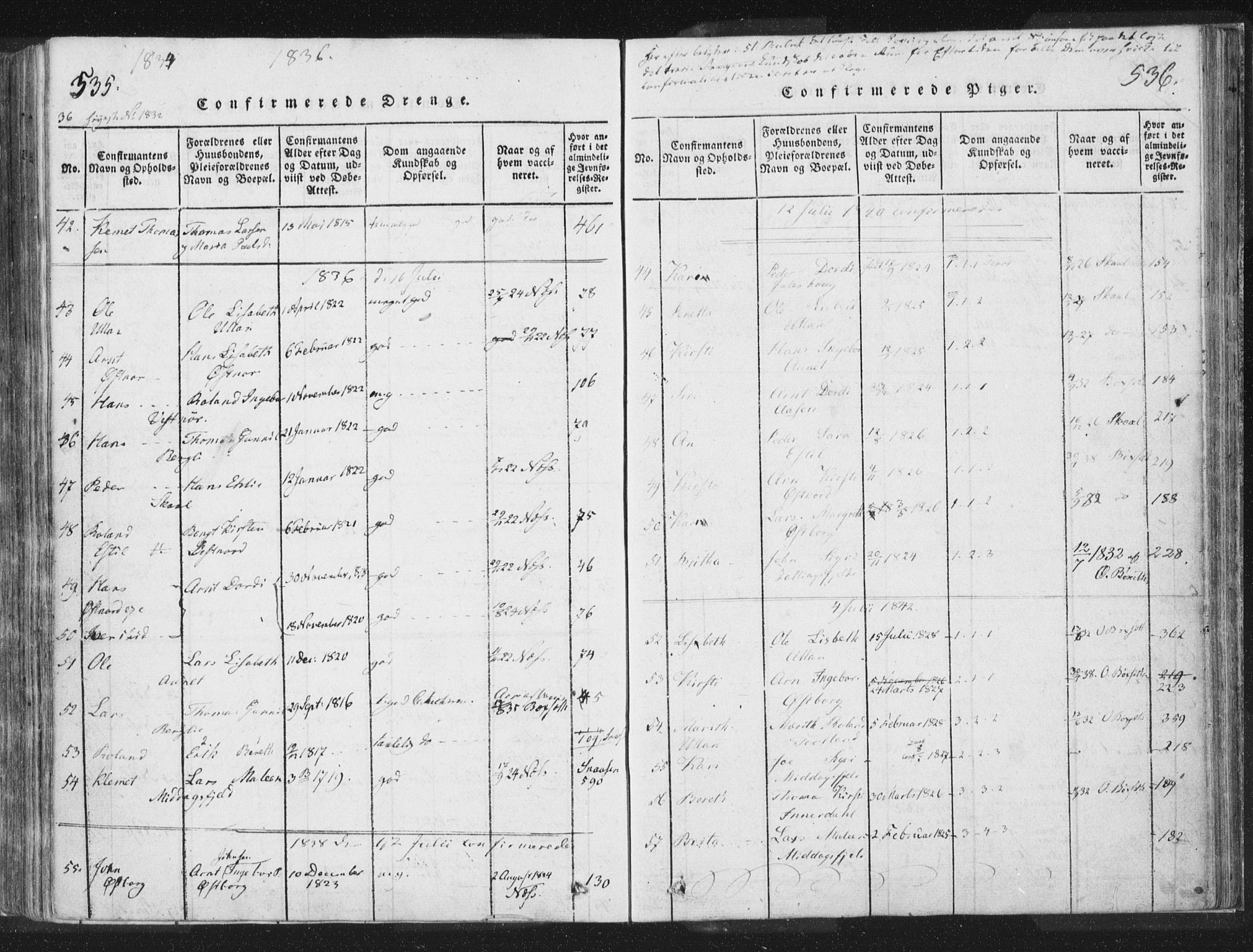 Ministerialprotokoller, klokkerbøker og fødselsregistre - Nord-Trøndelag, SAT/A-1458/755/L0491: Ministerialbok nr. 755A01 /2, 1817-1864, s. 535-536