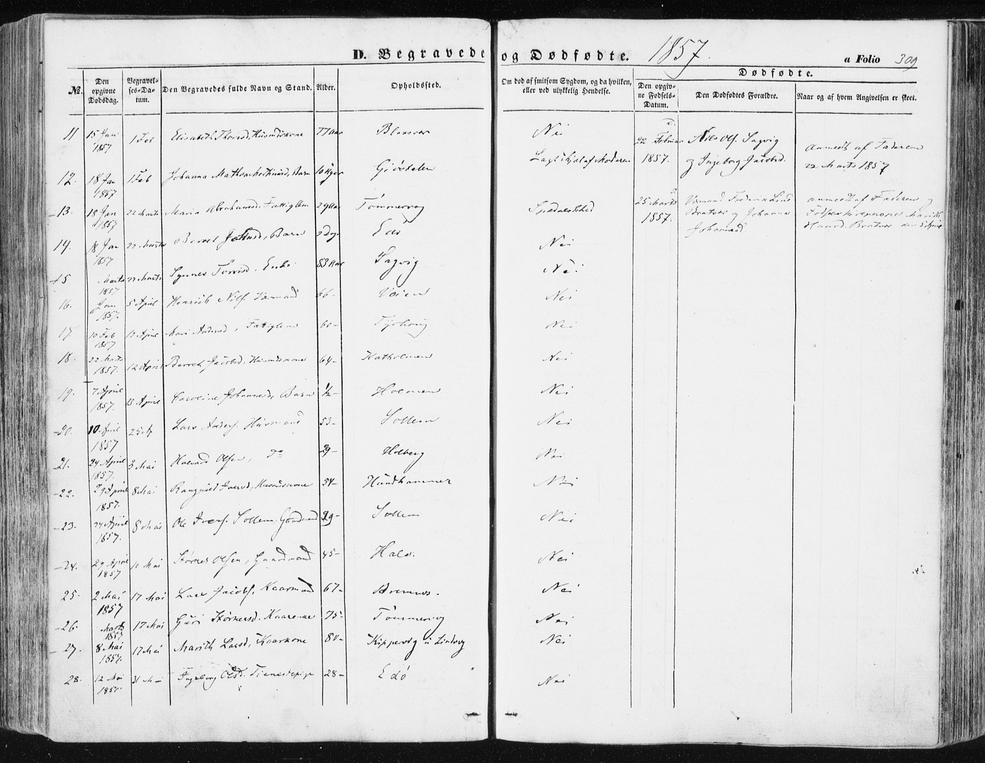 Ministerialprotokoller, klokkerbøker og fødselsregistre - Møre og Romsdal, AV/SAT-A-1454/581/L0937: Ministerialbok nr. 581A05, 1853-1872, s. 309