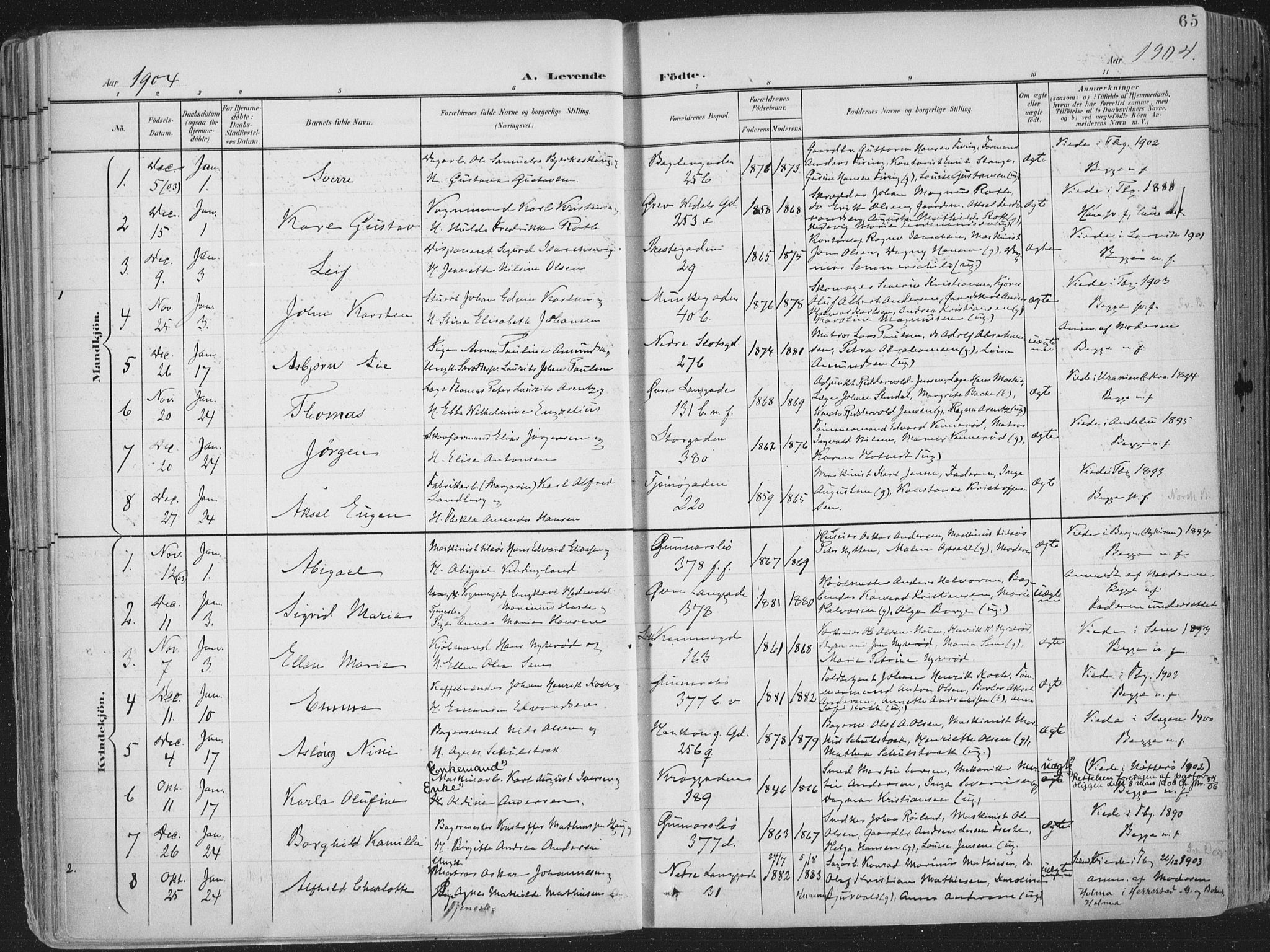 Tønsberg kirkebøker, AV/SAKO-A-330/F/Fa/L0014: Ministerialbok nr. I 14, 1900-1913, s. 65