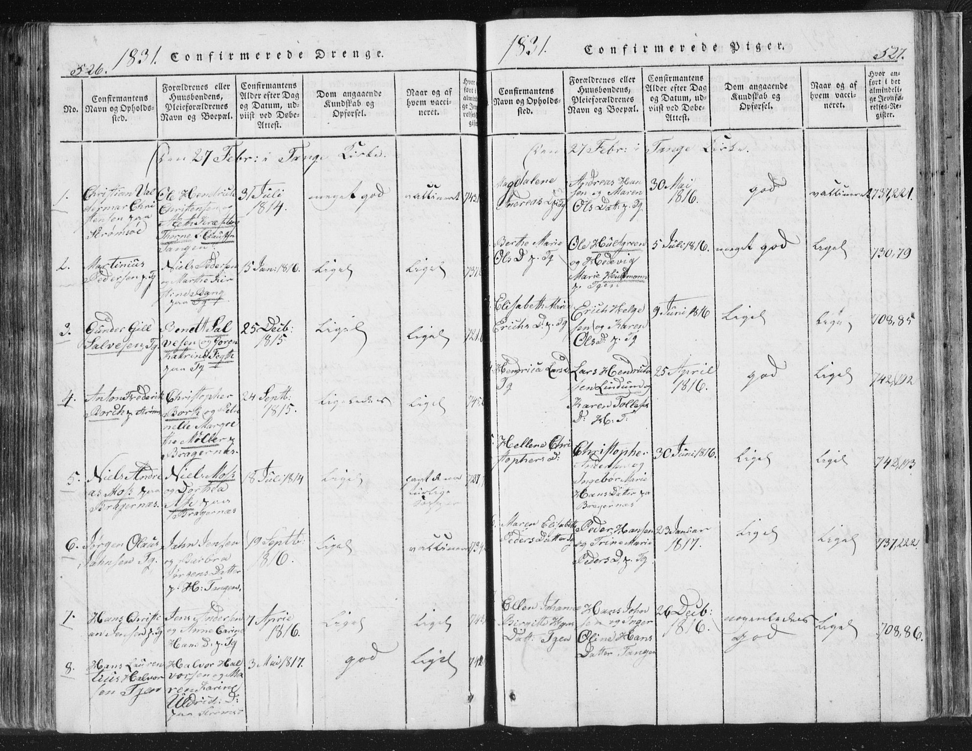 Strømsø kirkebøker, AV/SAKO-A-246/F/Fb/L0004: Ministerialbok nr. II 4, 1814-1843, s. 526-527