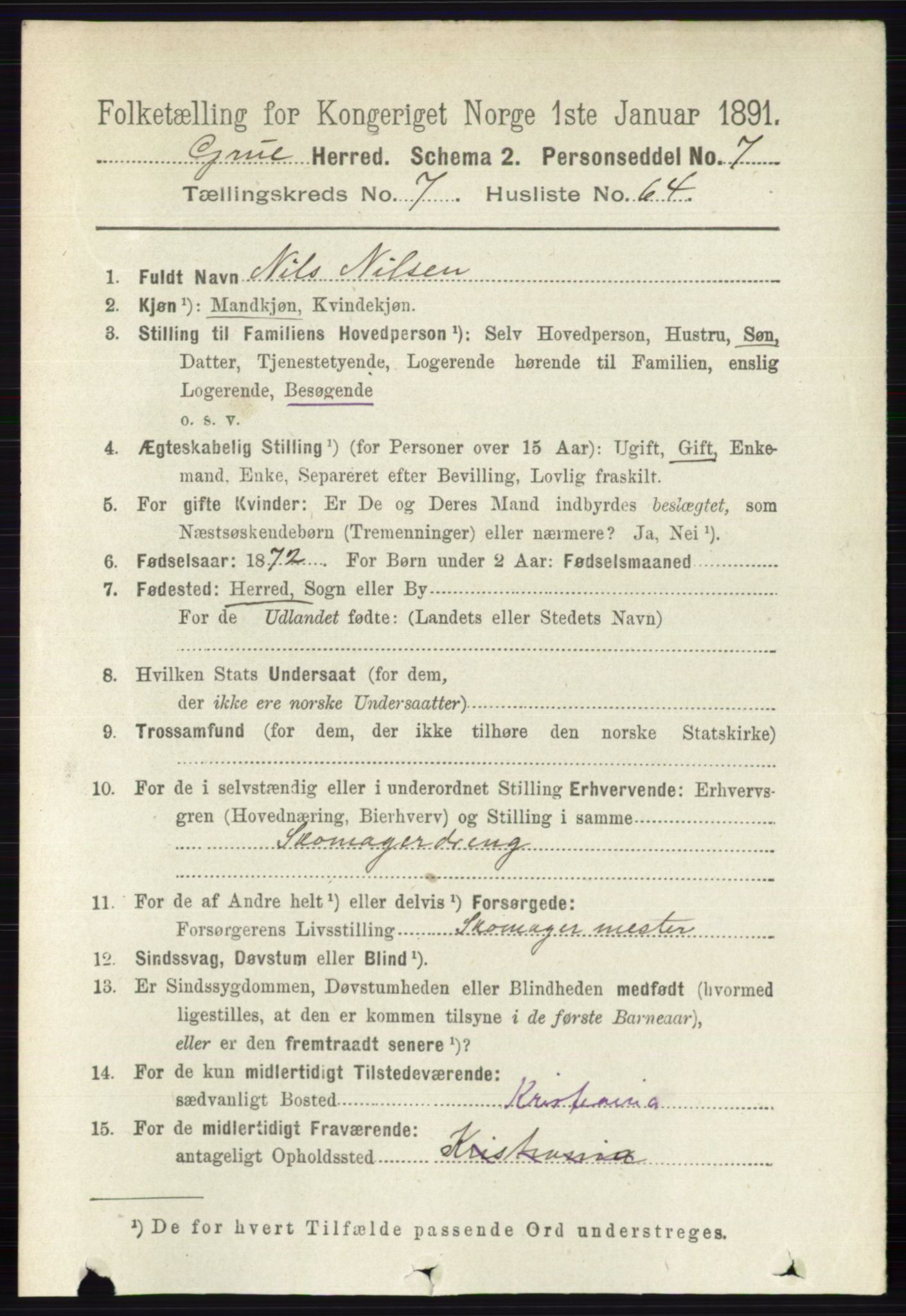 RA, Folketelling 1891 for 0423 Grue herred, 1891, s. 3944