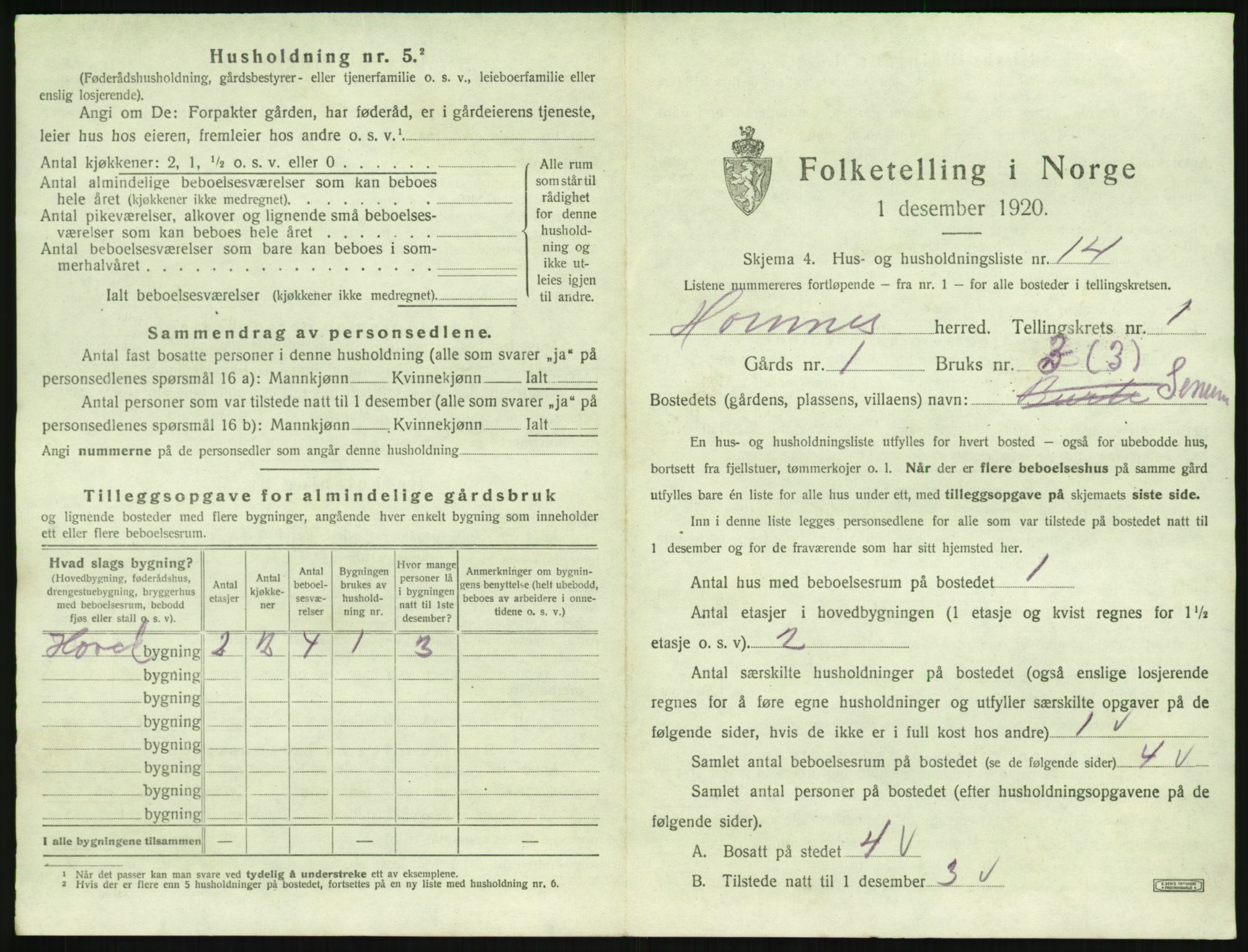 SAK, Folketelling 1920 for 0936 Hornnes herred, 1920, s. 83