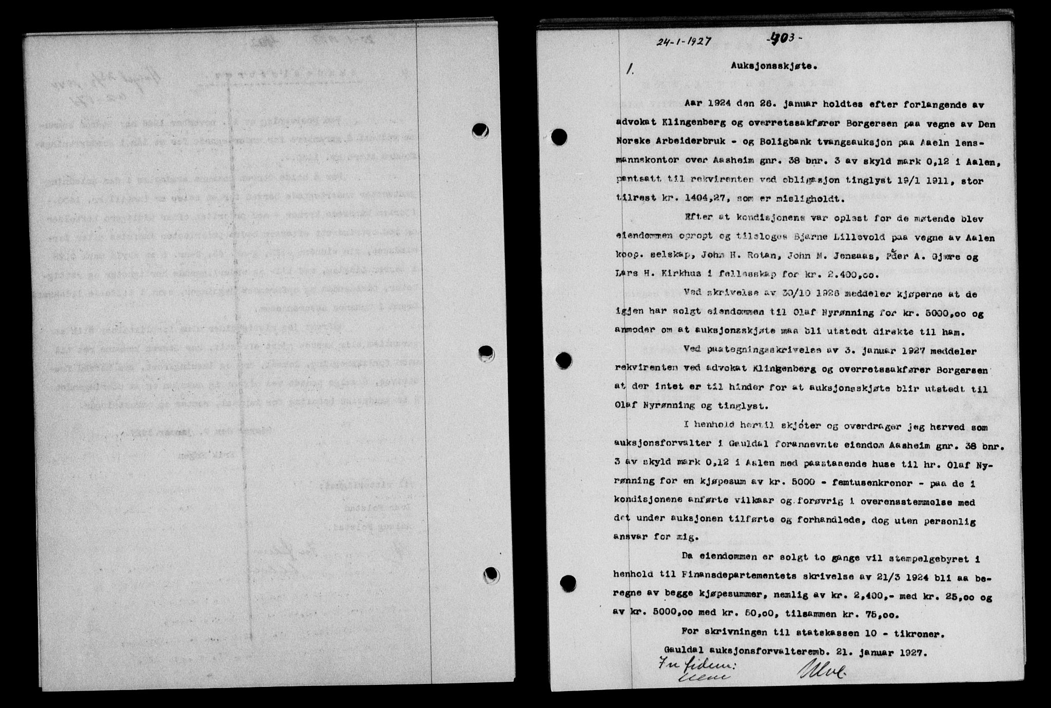 Gauldal sorenskriveri, SAT/A-0014/1/2/2C/L0035: Pantebok nr. 36, 1926-1927, s. 403, Tingl.dato: 24.01.1927