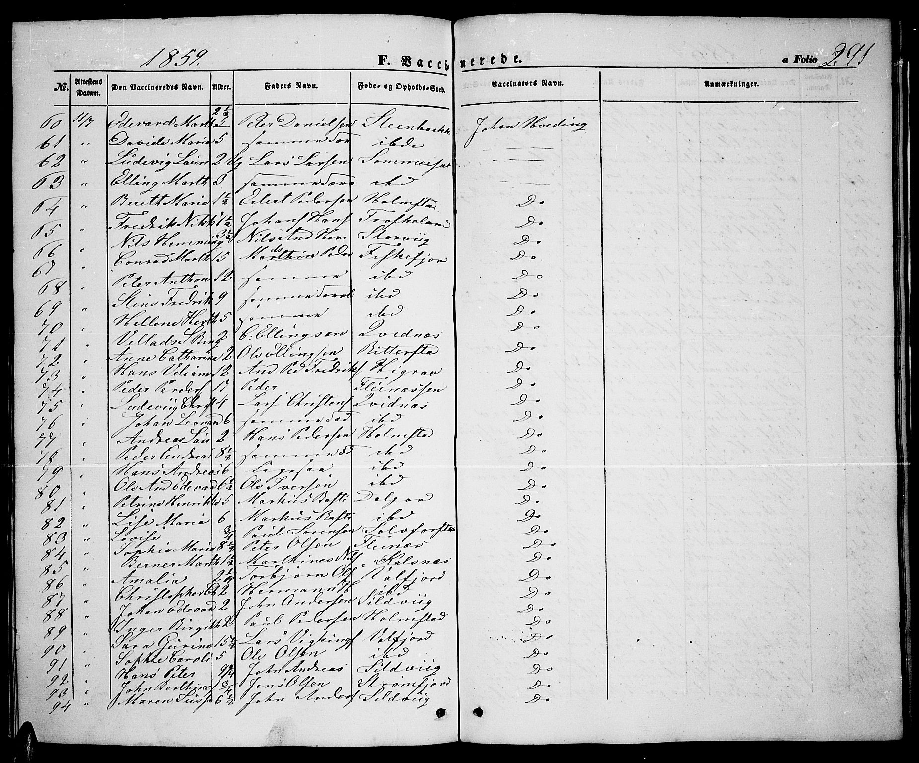Ministerialprotokoller, klokkerbøker og fødselsregistre - Nordland, AV/SAT-A-1459/888/L1265: Klokkerbok nr. 888C03, 1850-1863, s. 291