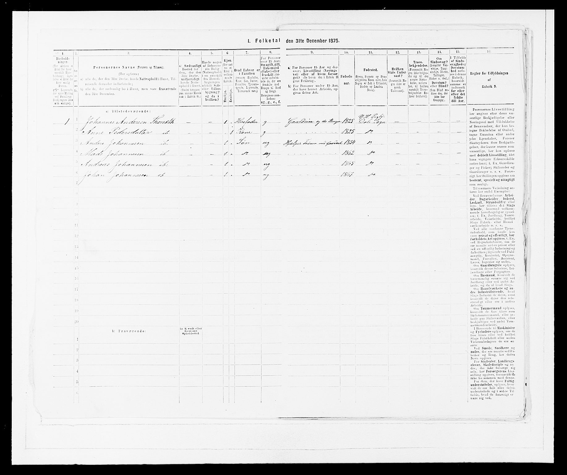 SAB, Folketelling 1875 for 1429P Ytre Holmedal prestegjeld, 1875, s. 612