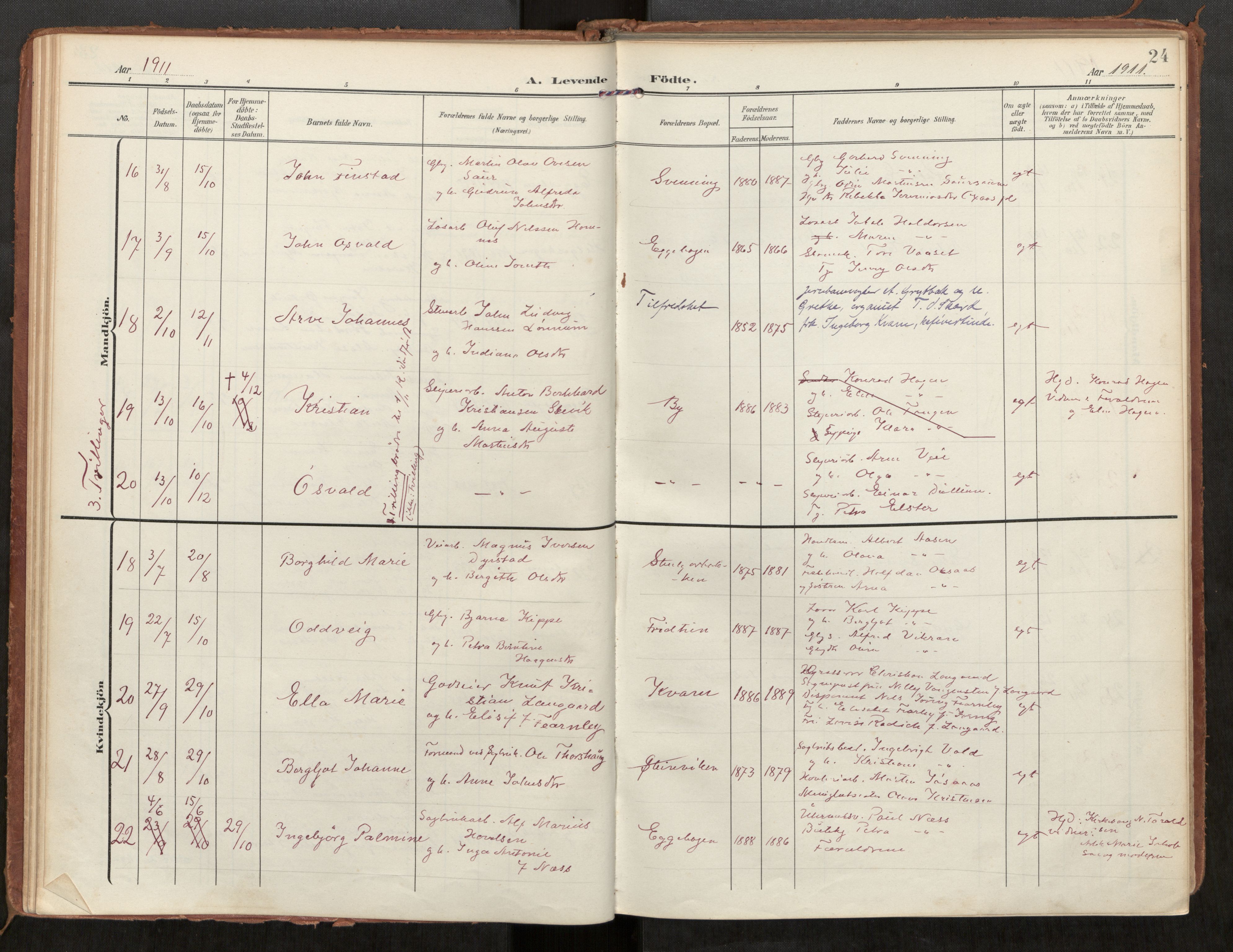 Steinkjer sokneprestkontor, AV/SAT-A-1541/01/H/Ha/Haa/L0002: Ministerialbok nr. 2, 1907-1917, s. 24