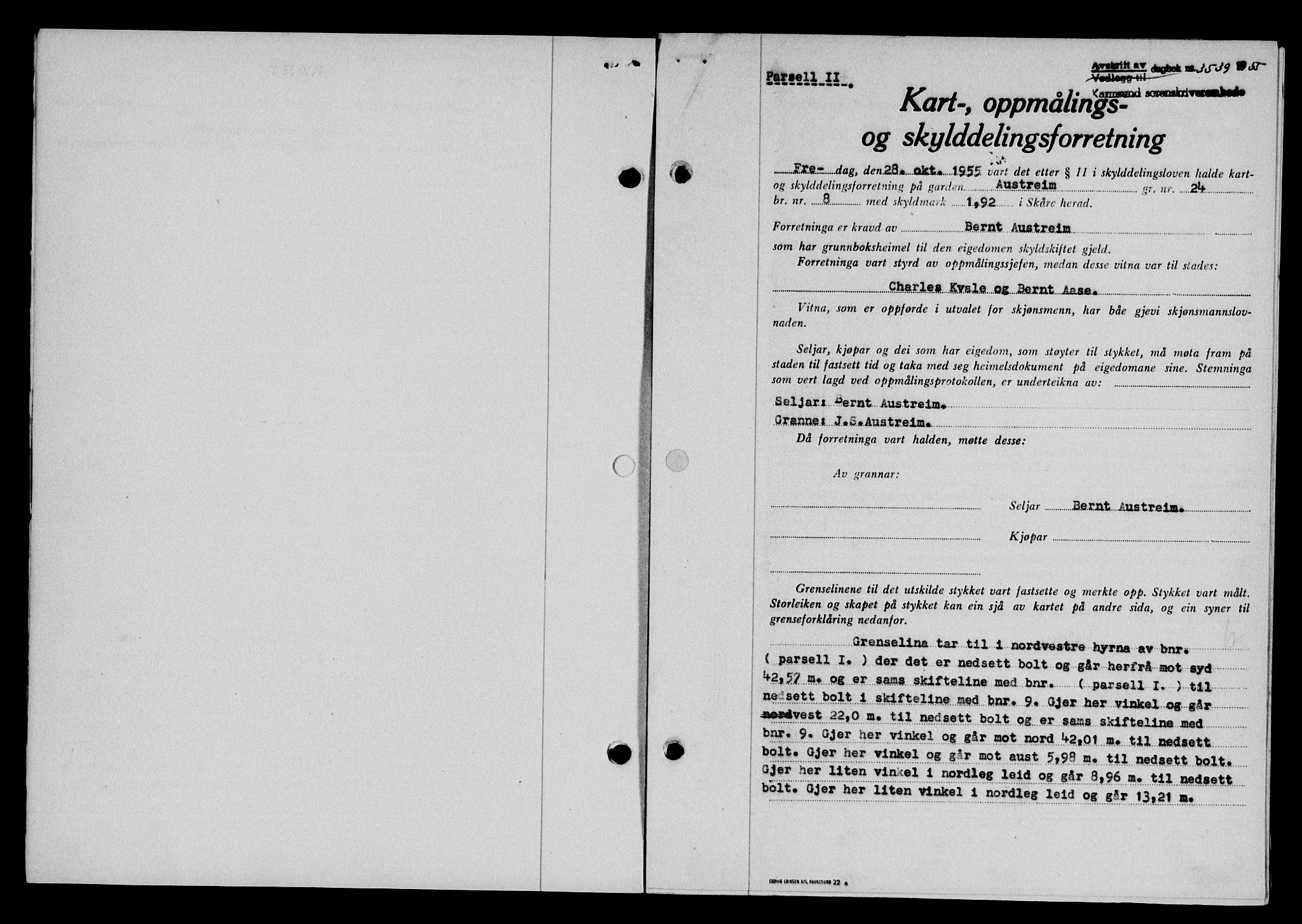 Karmsund sorenskriveri, SAST/A-100311/01/II/IIB/L0117: Pantebok nr. 97Aa, 1955-1955, Dagboknr: 3539/1955