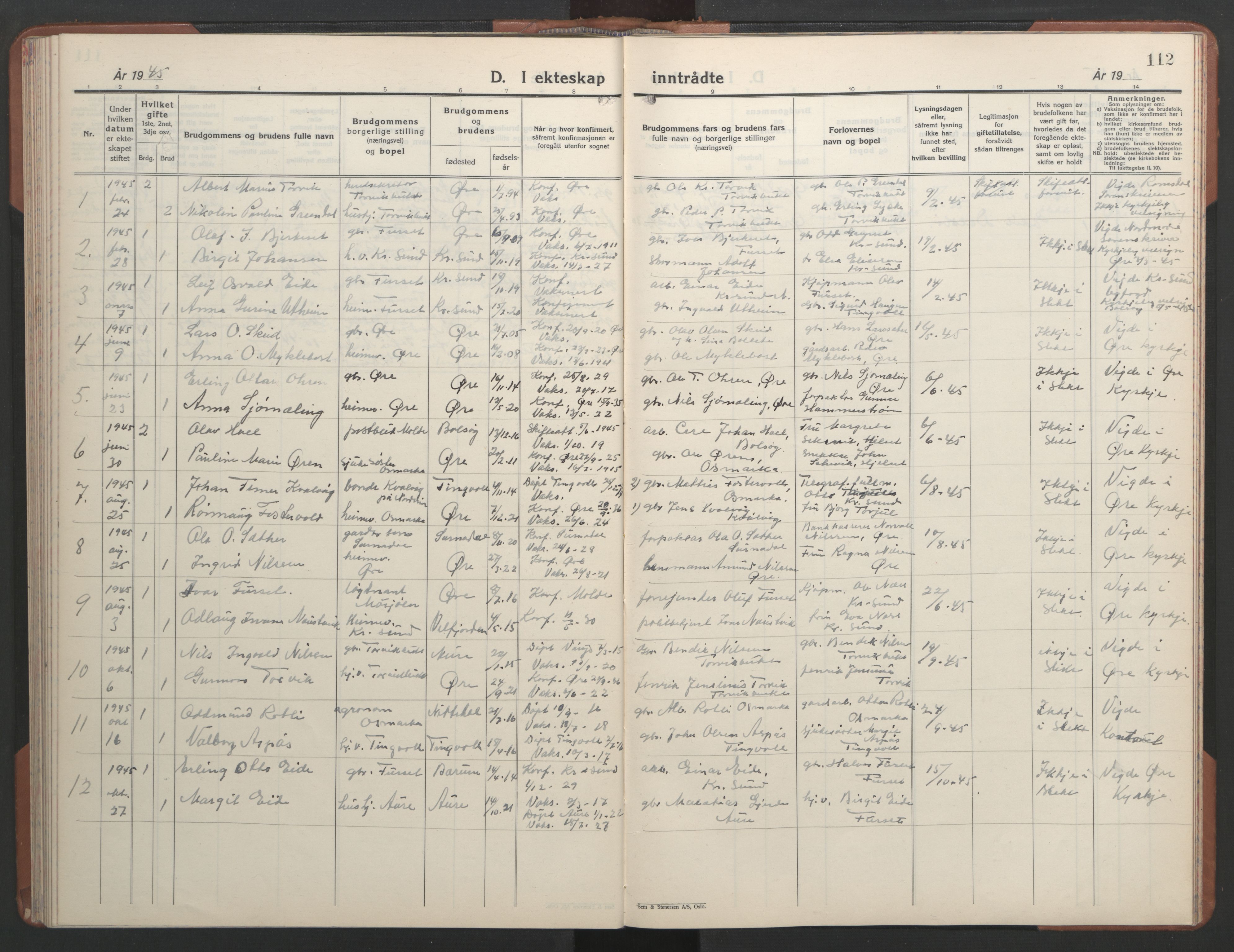 Ministerialprotokoller, klokkerbøker og fødselsregistre - Møre og Romsdal, AV/SAT-A-1454/584/L0971: Klokkerbok nr. 584C04, 1933-1946, s. 112