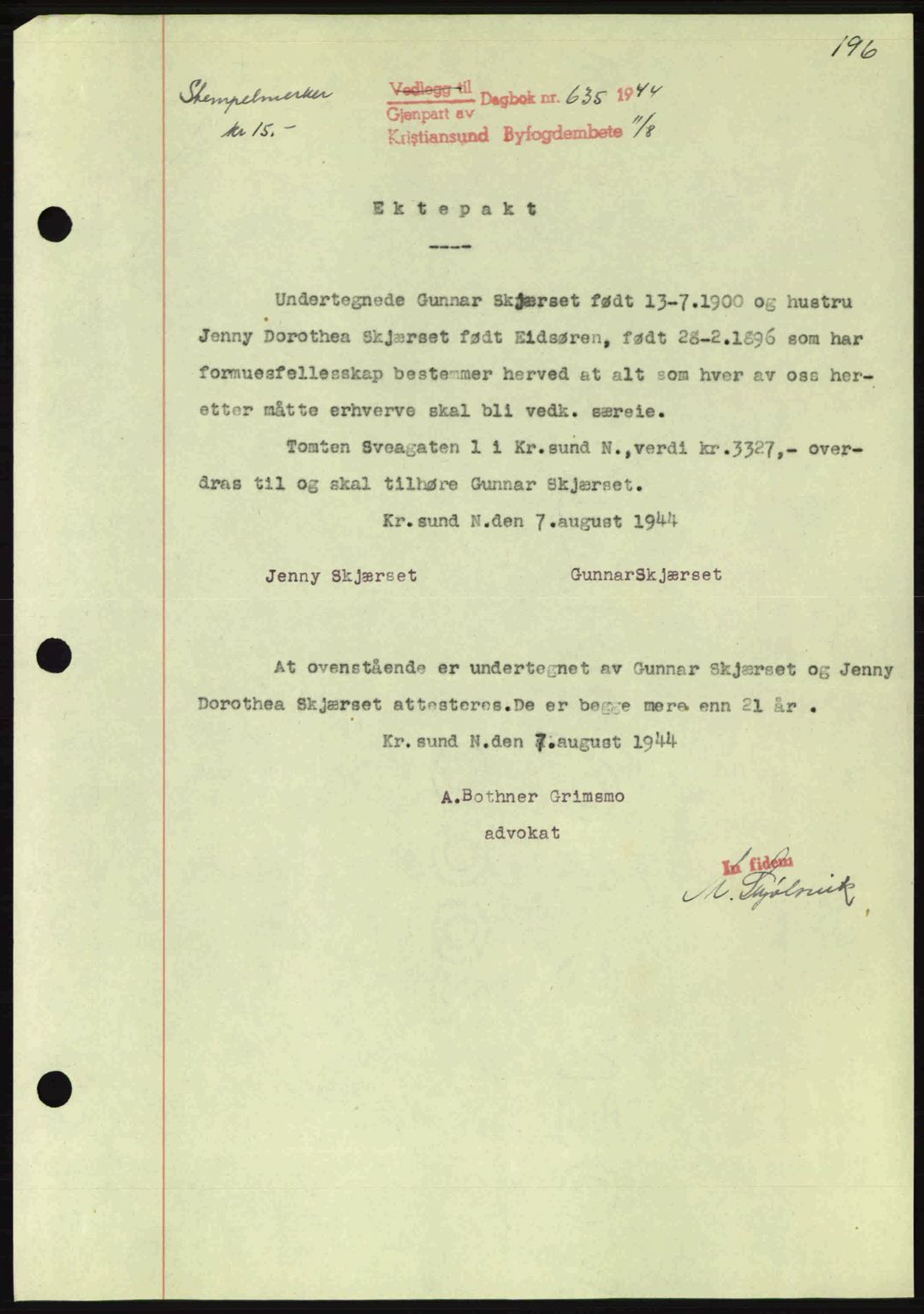 Kristiansund byfogd, AV/SAT-A-4587/A/27: Pantebok nr. 37-38, 1943-1945, Dagboknr: 635/1944