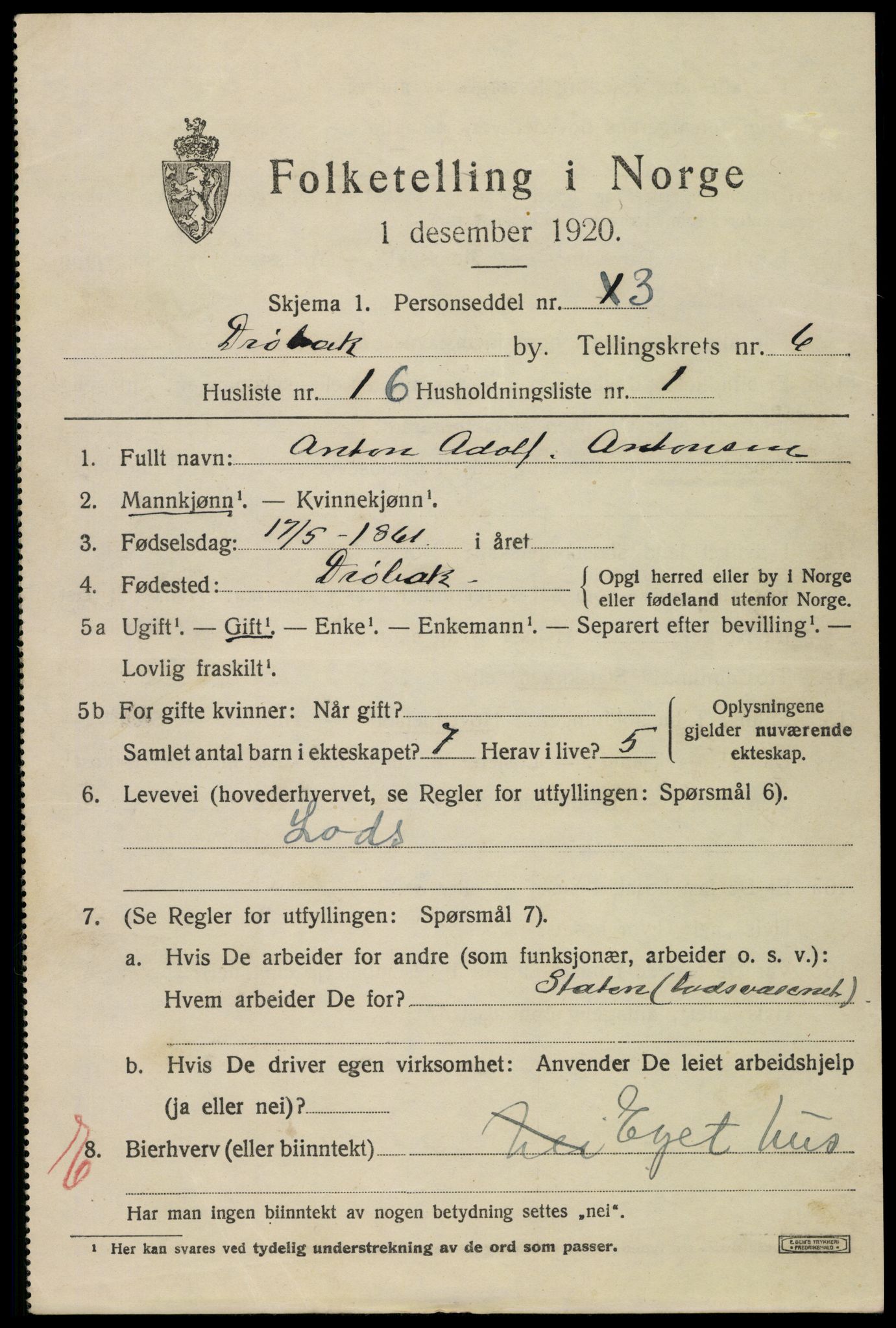 SAO, Folketelling 1920 for 0203 Drøbak kjøpstad, 1920, s. 5159