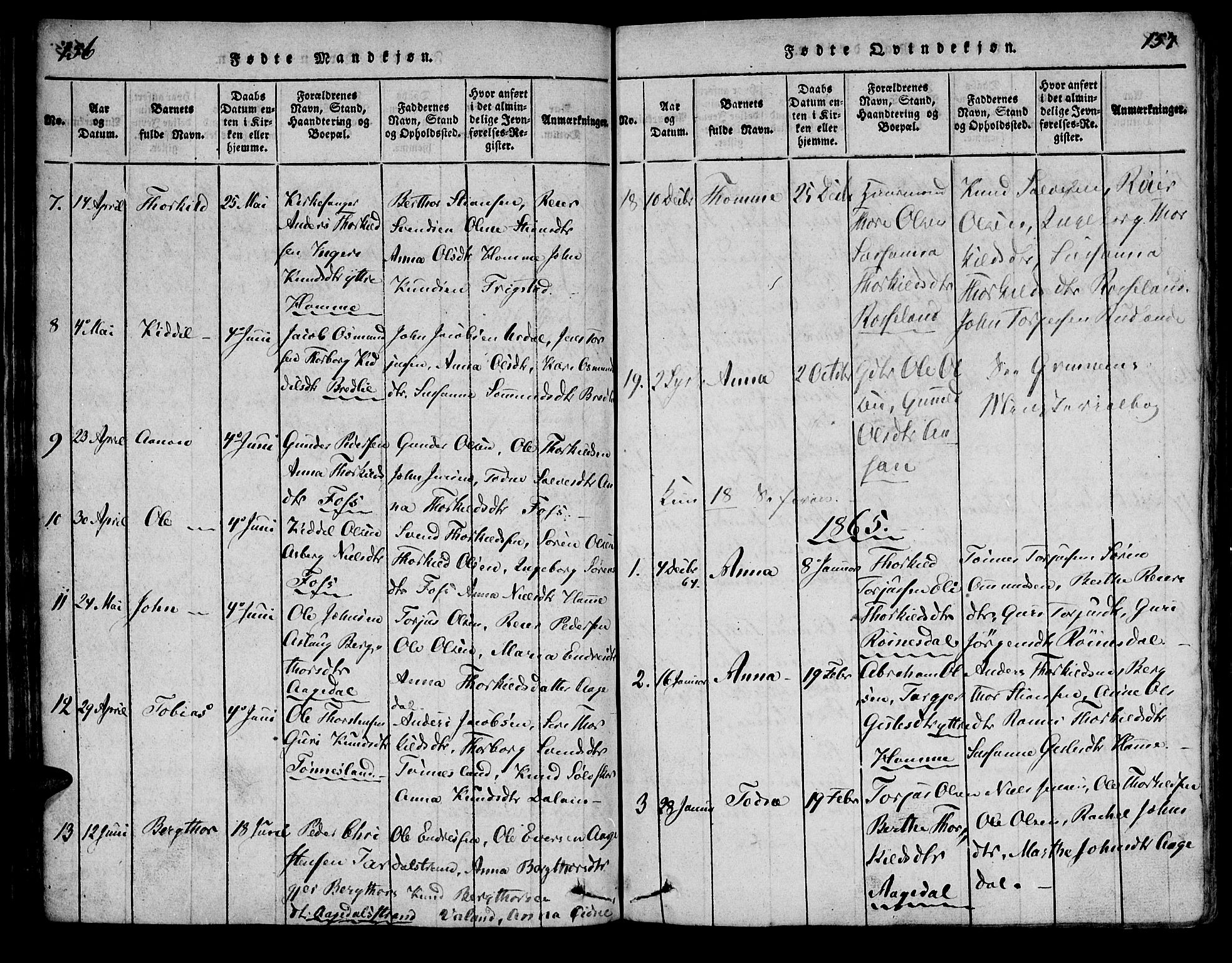 Bjelland sokneprestkontor, SAK/1111-0005/F/Fa/Faa/L0002: Ministerialbok nr. A 2, 1816-1866, s. 156-157