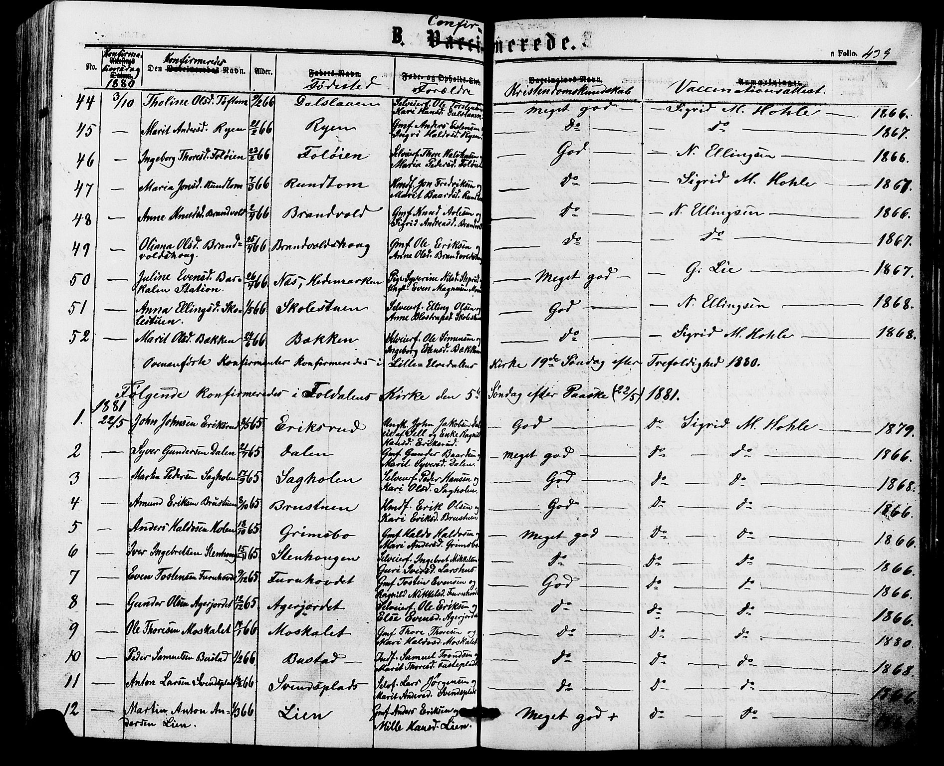 Alvdal prestekontor, AV/SAH-PREST-060/H/Ha/Haa/L0001: Ministerialbok nr. 1, 1863-1882, s. 439