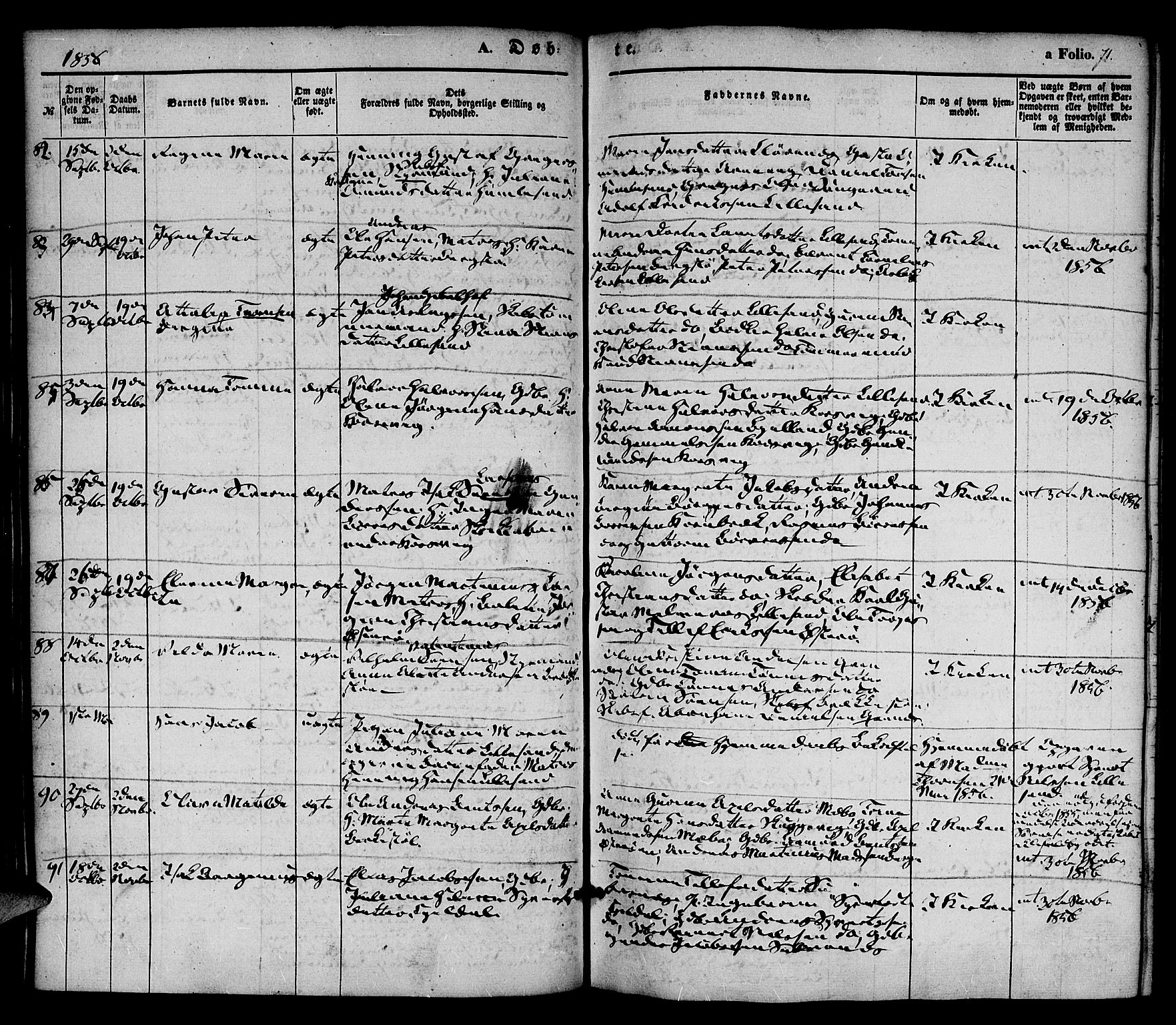 Vestre Moland sokneprestkontor, AV/SAK-1111-0046/F/Fa/Fab/L0006: Ministerialbok nr. A 6, 1850-1858, s. 71