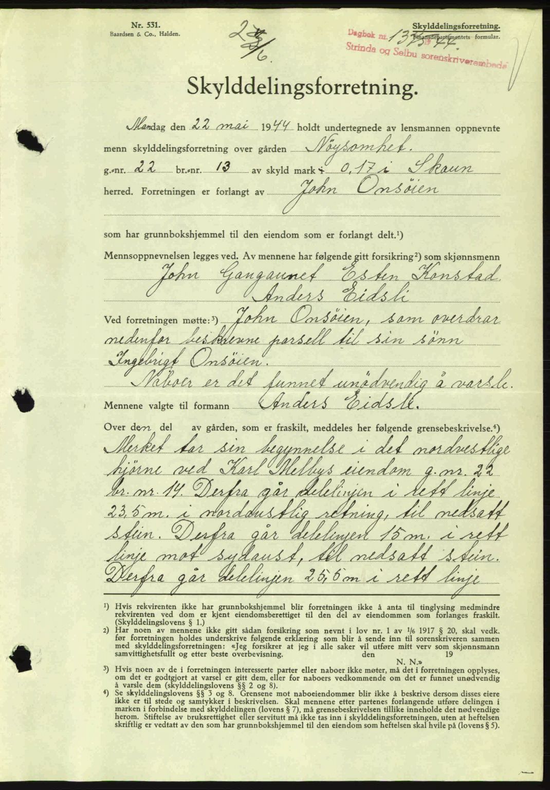 Strinda og Selbu sorenskriveri, SAT/A-0015/2/2C: Pantebok nr. A9, 1944-1945, Dagboknr: 1375/1944