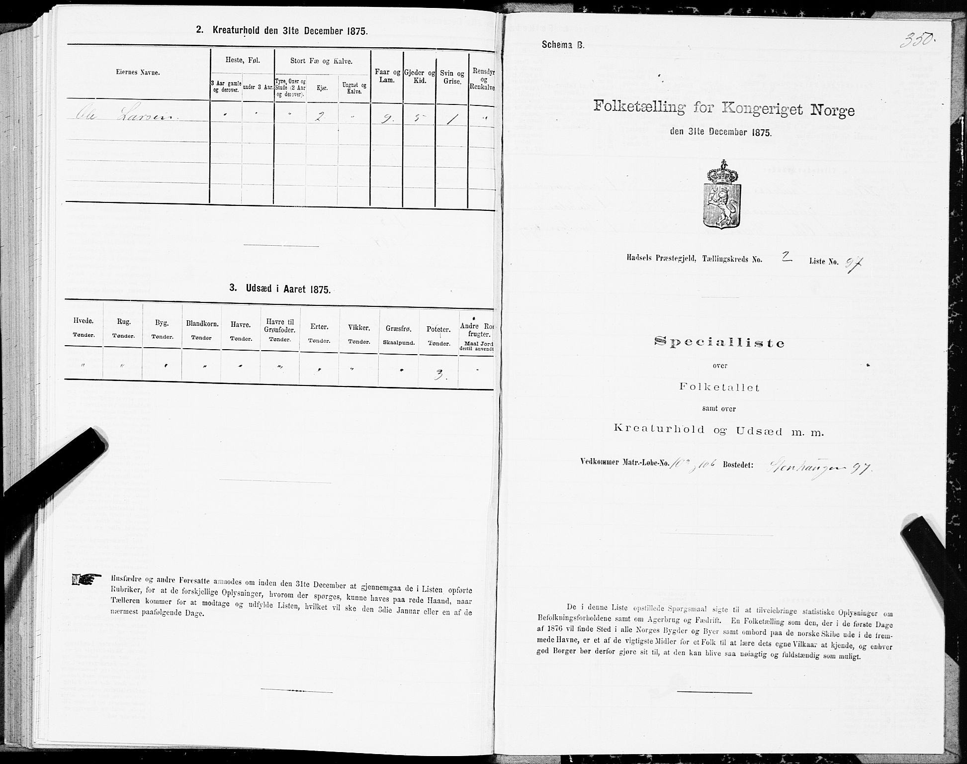 SAT, Folketelling 1875 for 1866P Hadsel prestegjeld, 1875, s. 1350