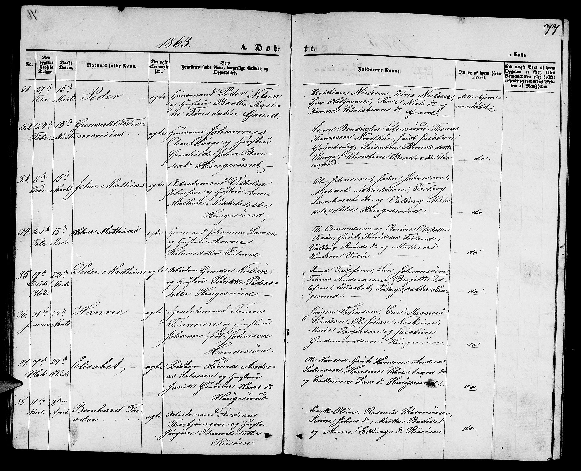 Torvastad sokneprestkontor, AV/SAST-A -101857/H/Ha/Hab/L0006: Klokkerbok nr. B 6, 1858-1867, s. 77