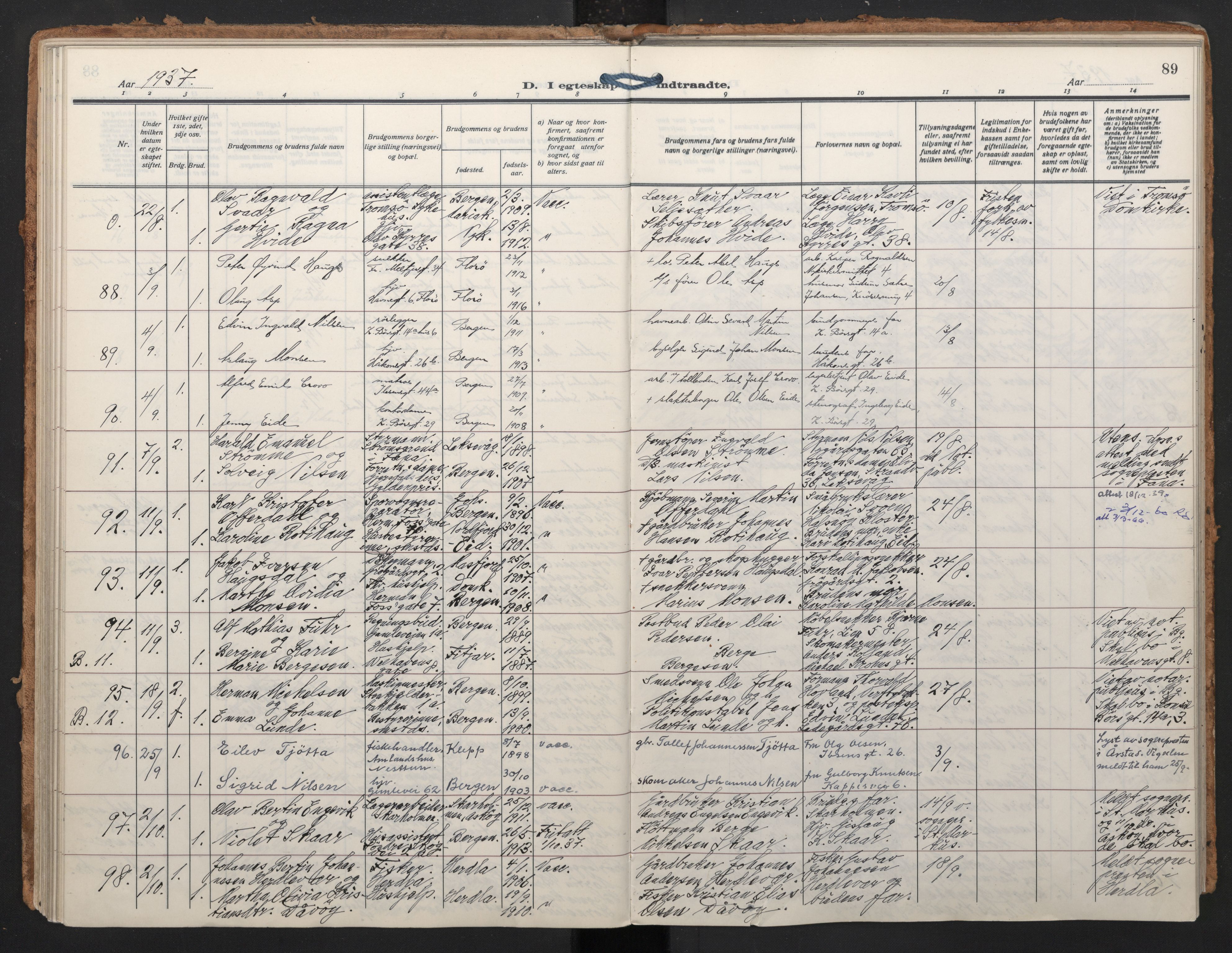 Johanneskirken sokneprestembete, AV/SAB-A-76001/H/Haa/L0014: Ministerialbok nr. D 3, 1929-1949, s. 88b-89a