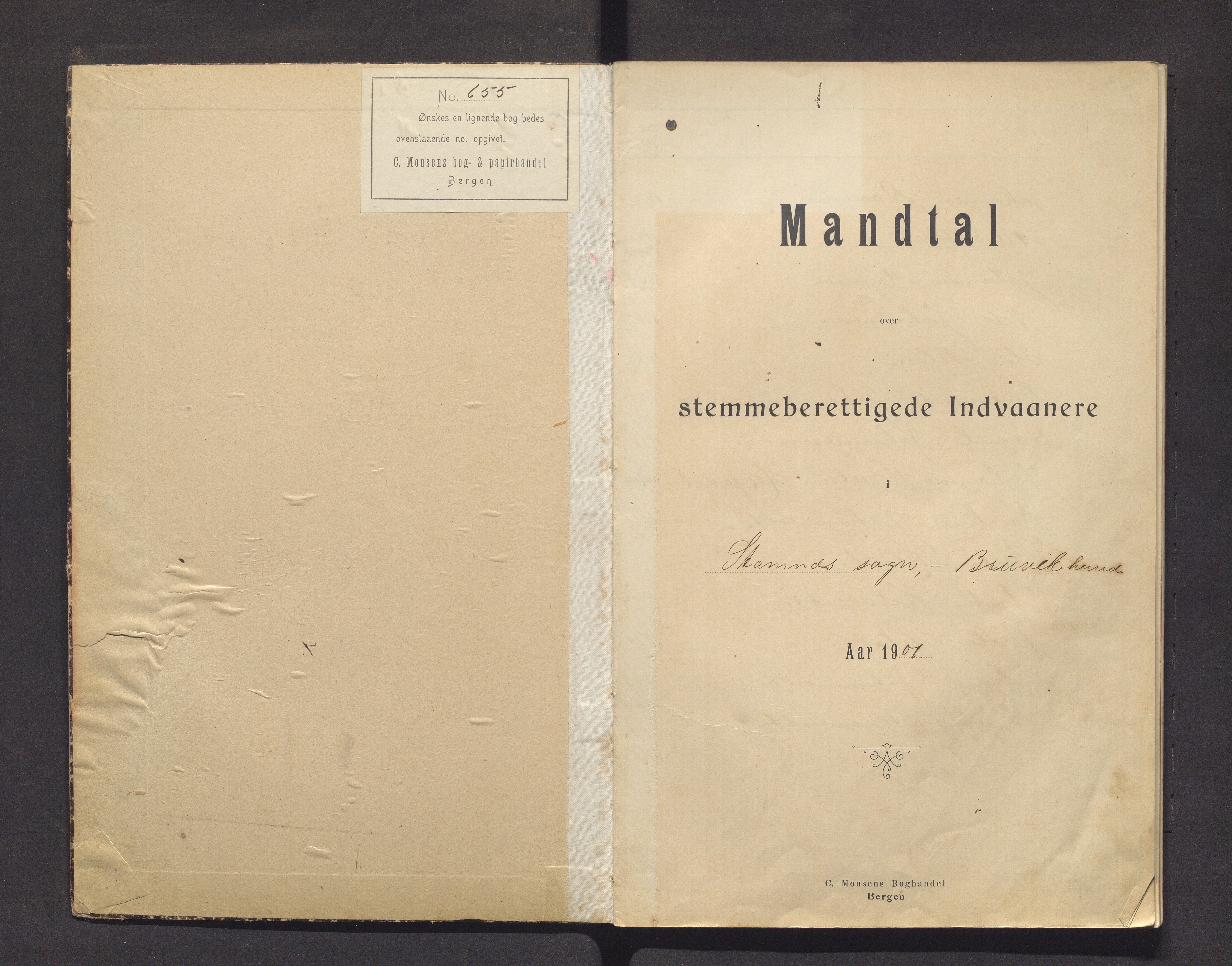 Bruvik kommune. Valstyret, IKAH/1251a-011/F/Fa/L0001: Avskrift av manntalsprotokoll over røysteføre i Stamnes sokn , 1901