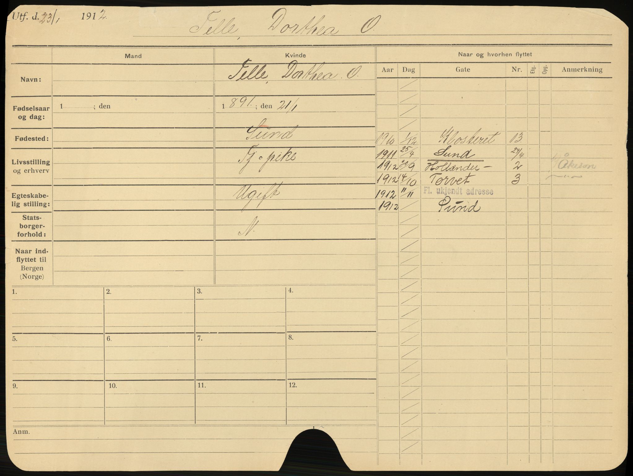 Bergen folkeregister, AV/SAB-A-17201/I/Ia/L0031: Utflyttet 1912 - 1920, Telle - Tuv, 1912-1920