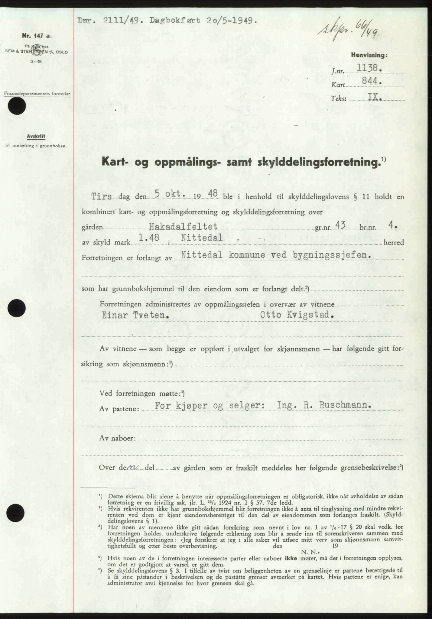 Nedre Romerike sorenskriveri, SAO/A-10469/G/Gb/Gbd/L0025: Pantebok nr. 25, 1949-1949, Dagboknr: 2111/1949