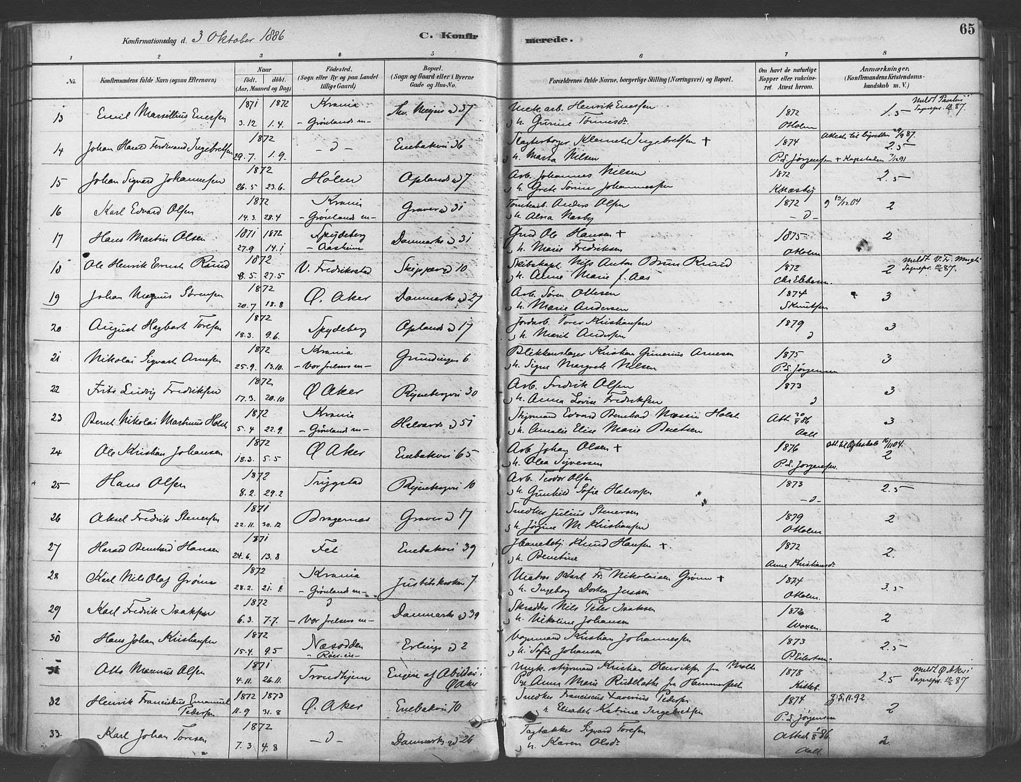 Gamlebyen prestekontor Kirkebøker, AV/SAO-A-10884/F/Fa/L0006: Ministerialbok nr. 6, 1881-1890, s. 65