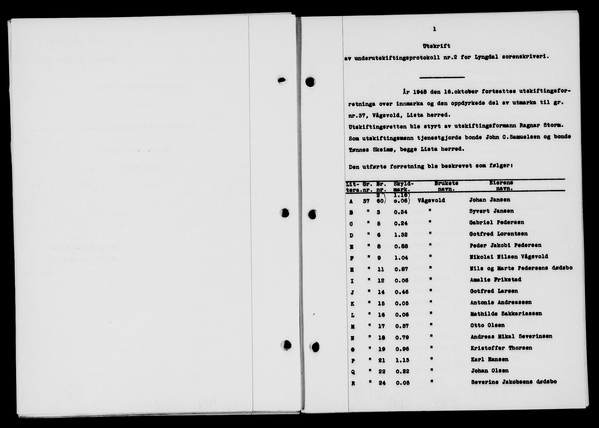 Lyngdal sorenskriveri, AV/SAK-1221-0004/G/Gb/L0663: Pantebok nr. A IX, 1948-1949, Dagboknr: 237/1949