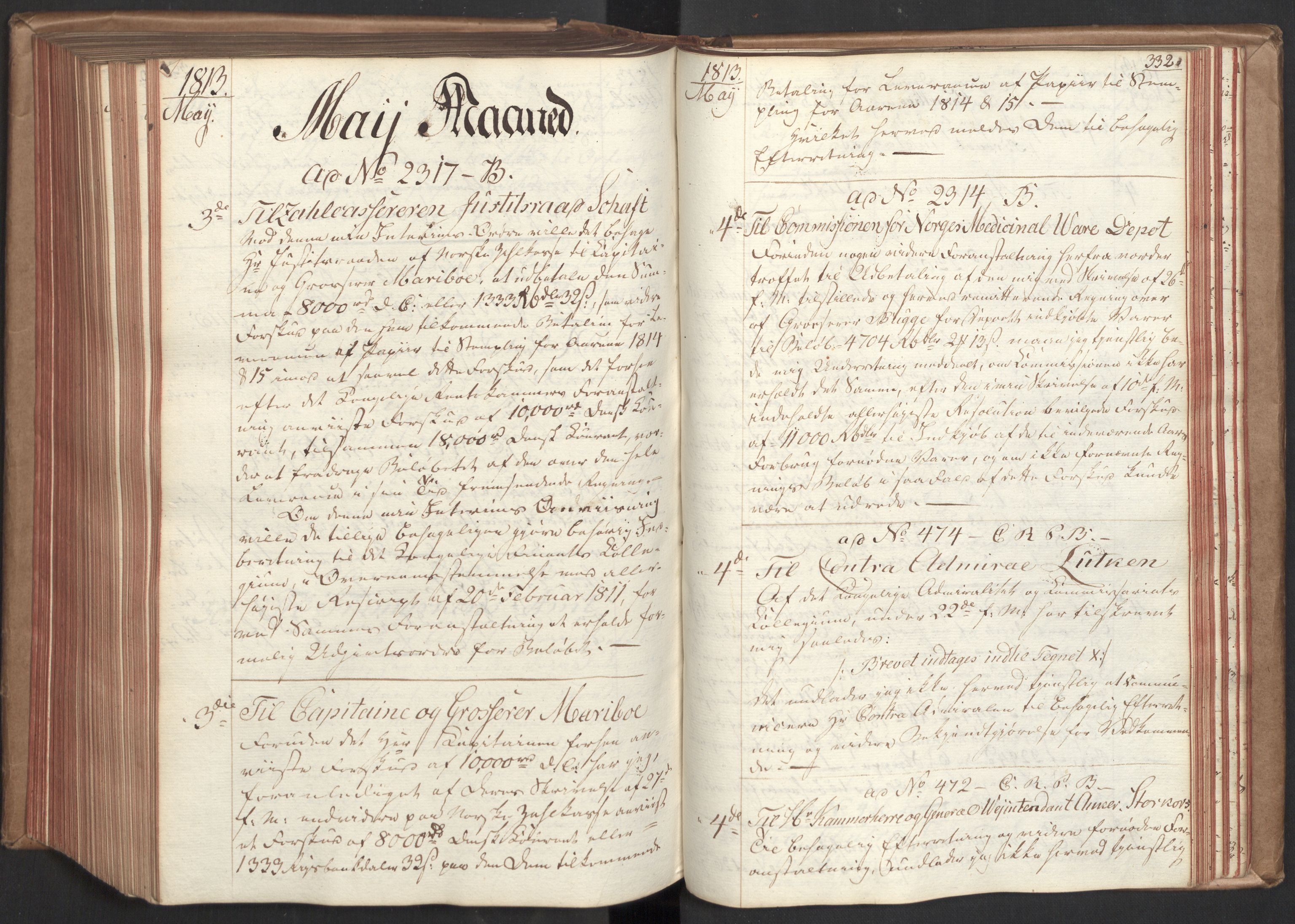 Stattholderembetet 1810-1814, 2. kontor (Kontor B), AV/RA-EA-5432/Bc/L0002: Korrespondanseprotokoll, 1812-1813, s. 331b-332a